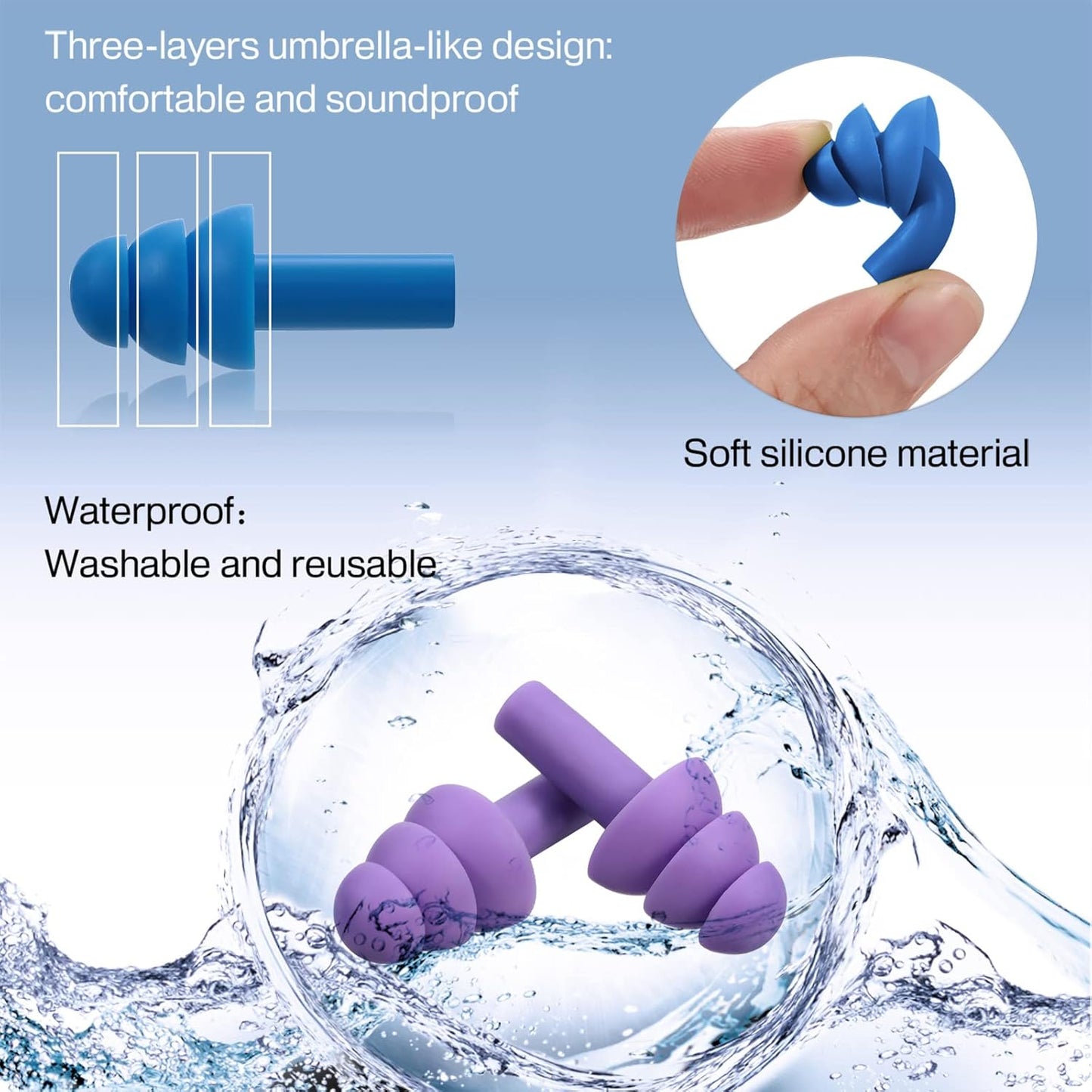BBTO 24 Pairs Silicone Soft Ear Plugs Waterproof Reusable Noise Reduction Earplugs for Adults Kids Sleeping Snoring Swimming Travel Concerts, Assorted Color