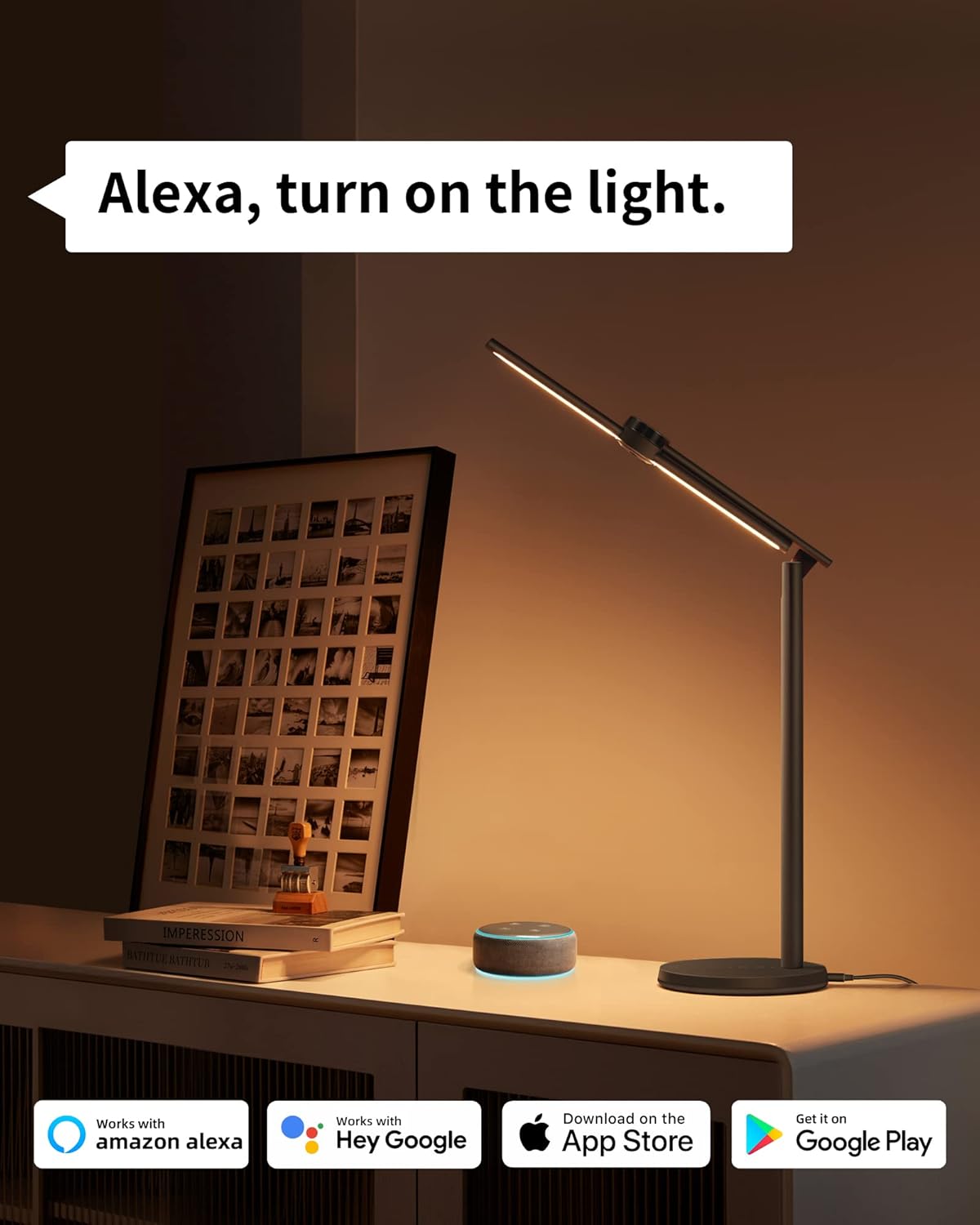 EZVALO Smart Desk Lamp with APP Control,Eye-Caring Auto-Dimming Led Desk Lamp,3 Color Temperature, Works with Alexa&Google Assistant, Study Lamp with Clock, Desk Lamps for Home Office Reading,Studying