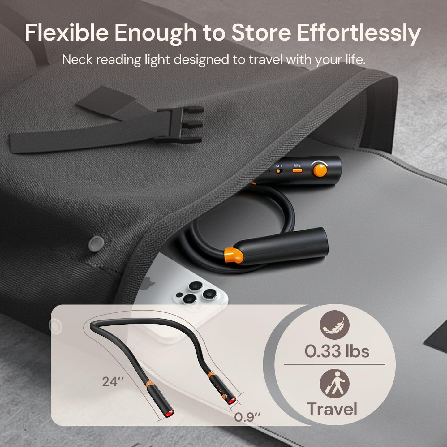 Neck Reading Light, Rechargeable Book Light for Reading at Night, 660nm Red Light & White Modes, Flexible 360° Bendable, Lightweight for Reading, Travel, Eye Care, Better Sleep & Recovery