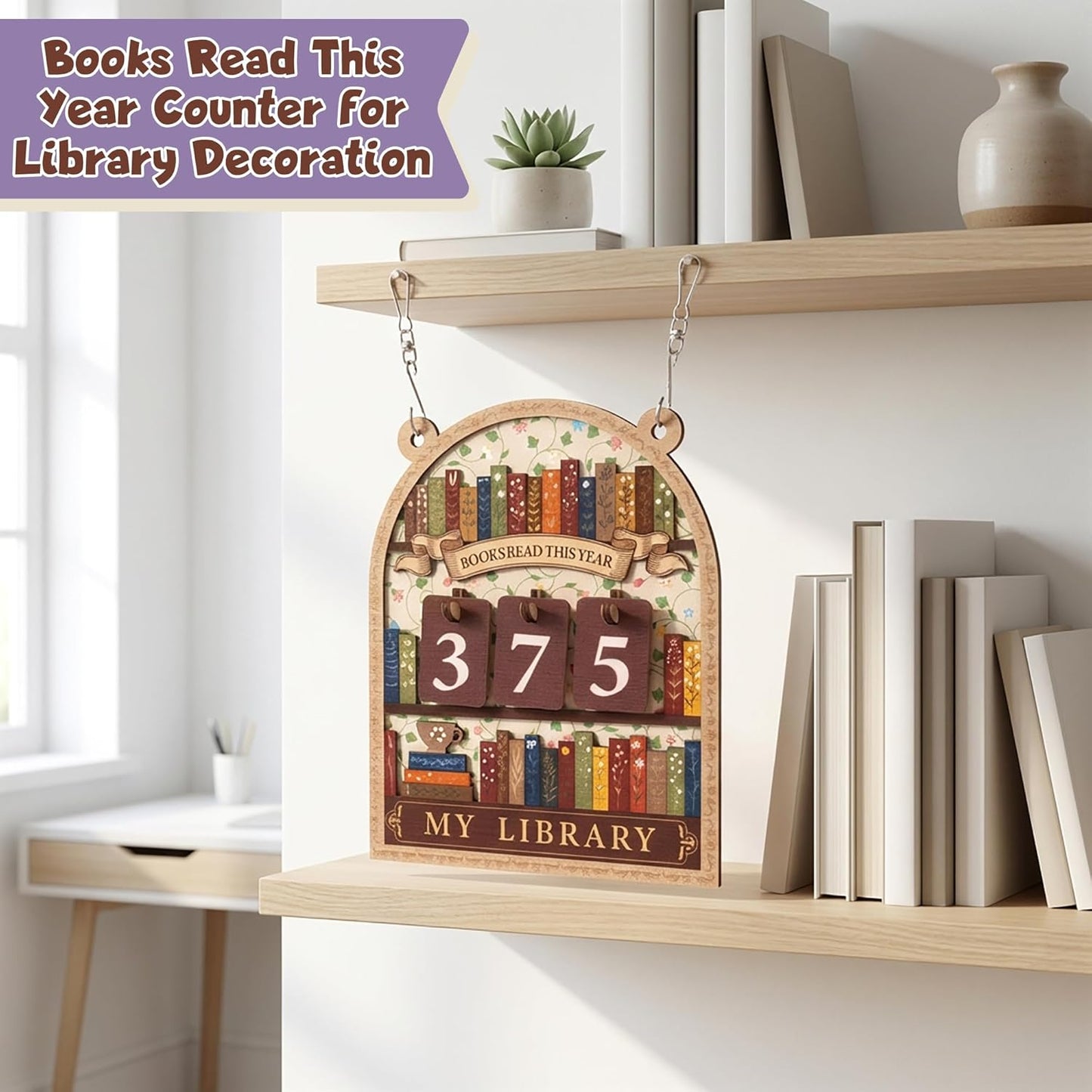 Laffact Books Read This Year Counter - Reading Tracker Sign for Home Library Bookshelf Decoration, Book Suncatcher Ornament Floral Bookish Gifts Accessory for Book Lover Bookworm Birthday Table Decor