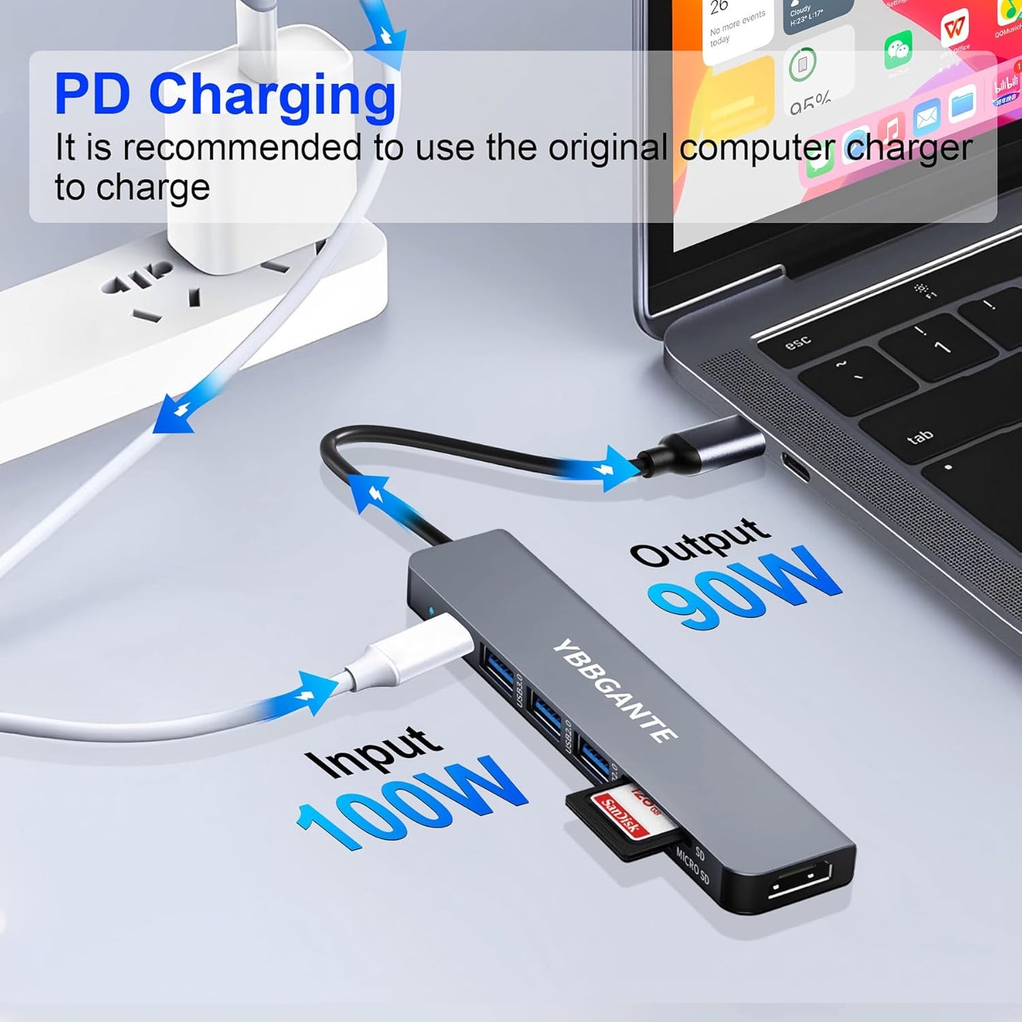 USBC Multiport Adapter USB c to USB hub 7 in 1 dongle Adapter USB c hub multiport Adapter with SD Card Reader 100W PD 4K30hz hdmi USB hub USB C Adapter for MacBook Pro USB-c hub for mac