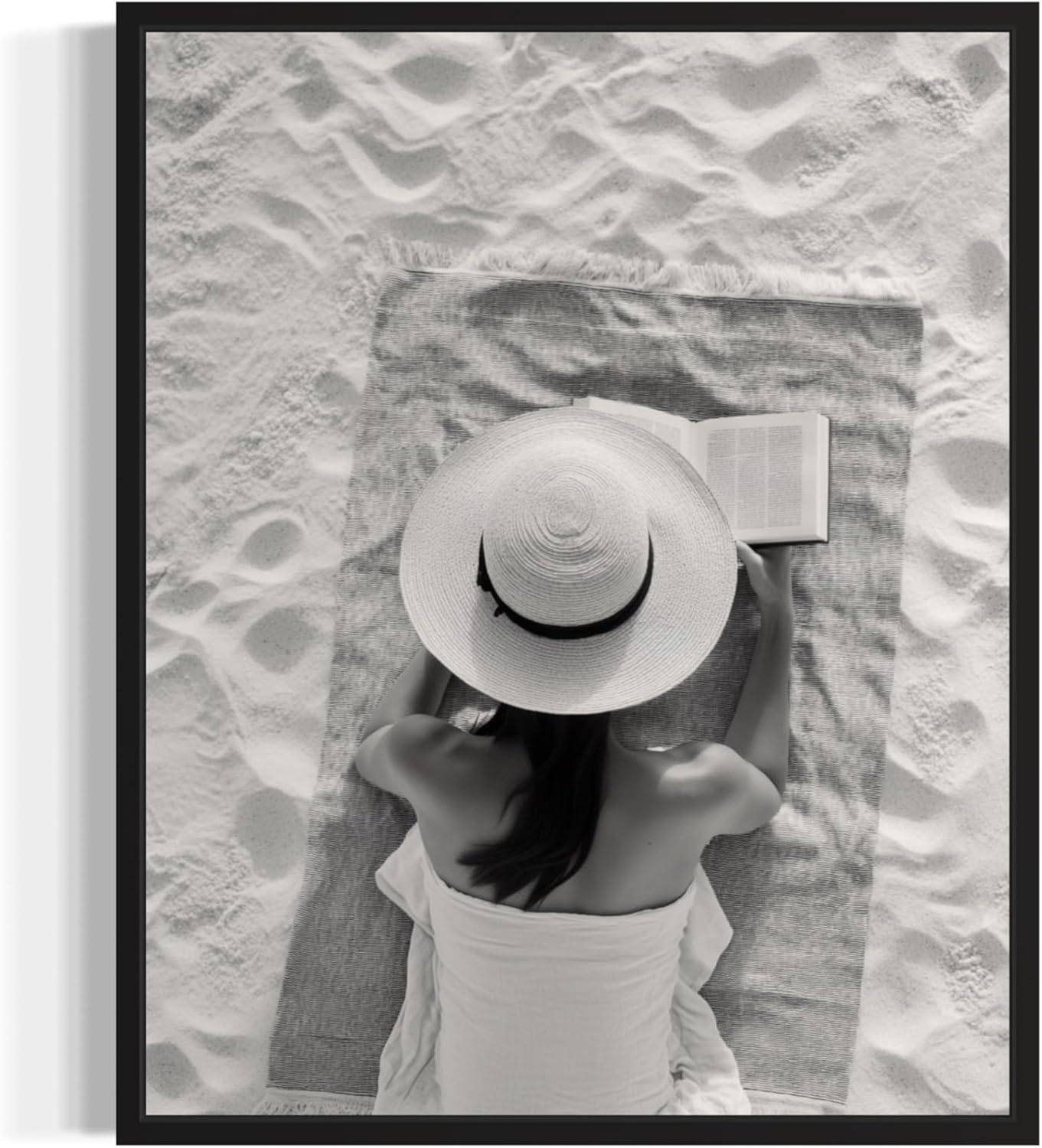Woman Reading Book at Beach Wall Art Poster Art Print, High Fashion Photography Glam Gift for Her, Girls, Fashionista, Photo Designer Fans Chic Decor for Home, Office, Bedroom 135 (Woman Reading Book at Beach, 16 x 20 inches, Unframed)