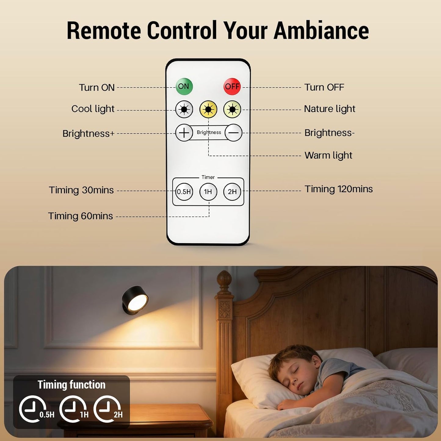 LED Wall Sconces, [160H Battery Operated Lights] Wireless Rechargeable Mounted, 3 Color & 4 Brightness Level & 360°Rotate & Touch or Remote, for Reading Bedroom (Black,Set of 2)