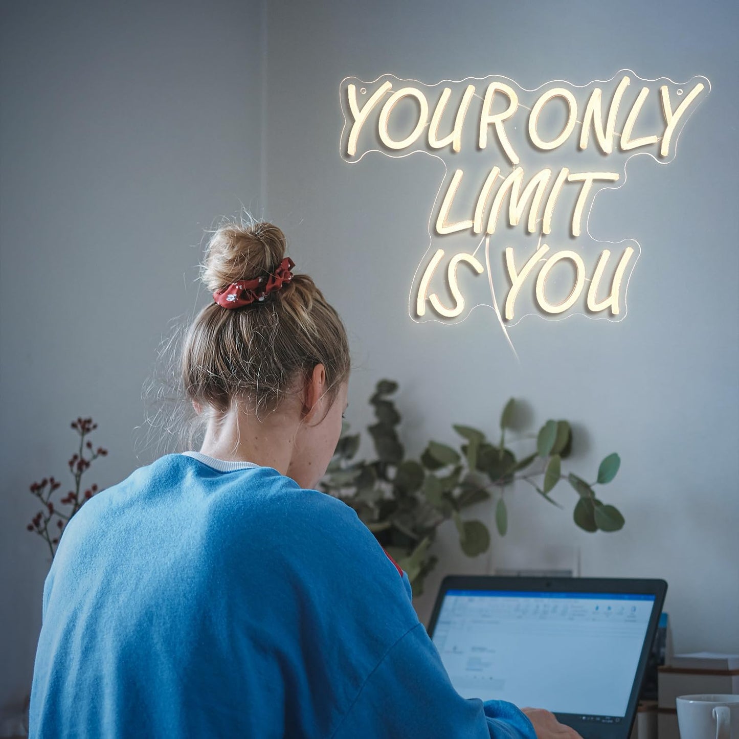 Your Only Limit Is You Neon Sign USB Powered Motivational Letters Neon Light Sign for Wall Decor Dimmable LED Warm White Positive Quote Light Up Sign for Classroom Bedroom Office Study Room