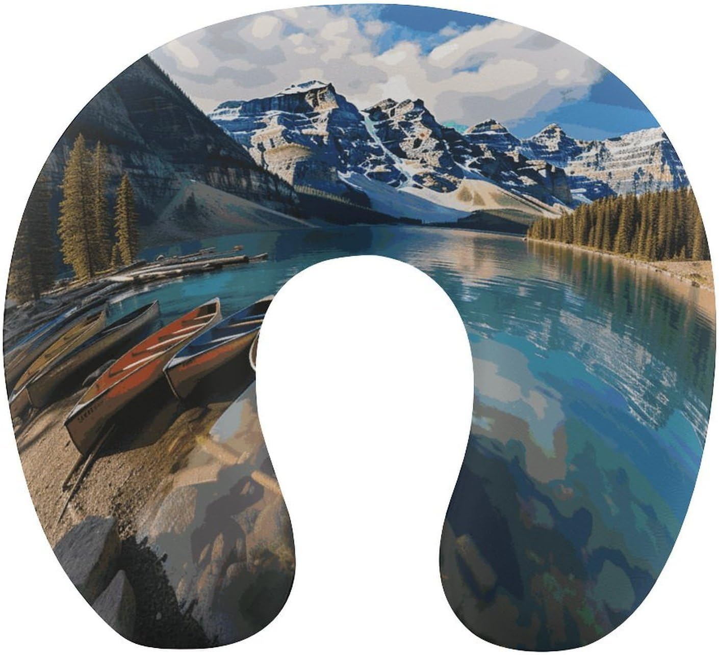 Moraine Lake Canoes Neck Pillow Memory Foam U Shaped Pillows Portable Pillows for Shoulder Travel Head Support Pillow with Concealed Zipper for Airplane Car Home Office
