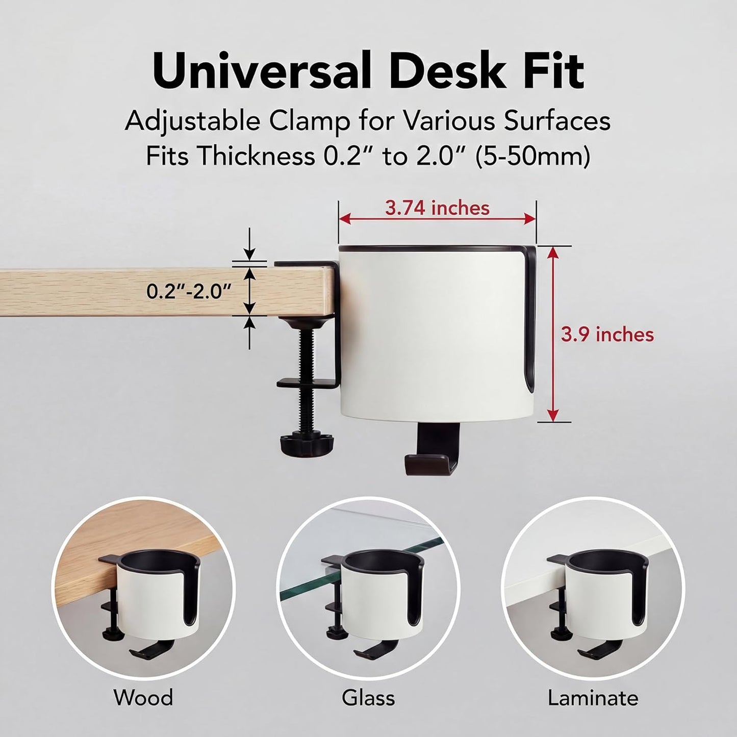 GUNKING Luxury 2-in-1 Anti-Spill Cup Holder with Under Desk Headphone Hanger (White)