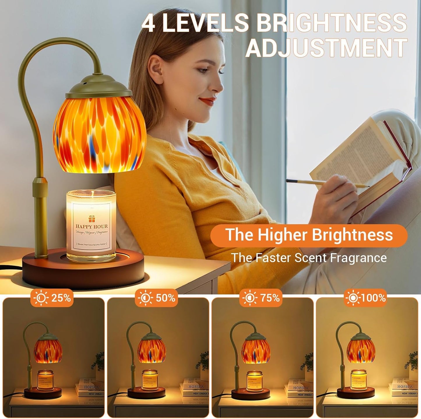 Candle Warmer Lamp - Electric Candle Warmers with Timer Dimmer Height Adjustable Wax Melt Warmer for Jar Candles, Blown Art Glass Warming Lamp Housewarming & Birthday Gifts for Mom Women