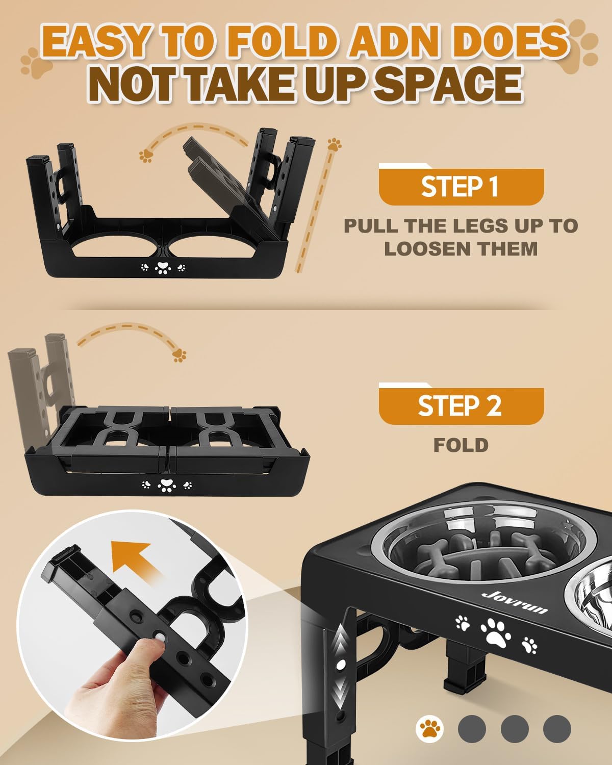 Elevated Dog Bowls for Medium Size Dogs, Non-Slip Dog Feeder with 1*Stainless Steel Dishes & 1*Slow Feeder Bowl, 5 Heights Adjustable Raised Bowls to 3.15″-8.66″-9.84″-11.02″-12.2″