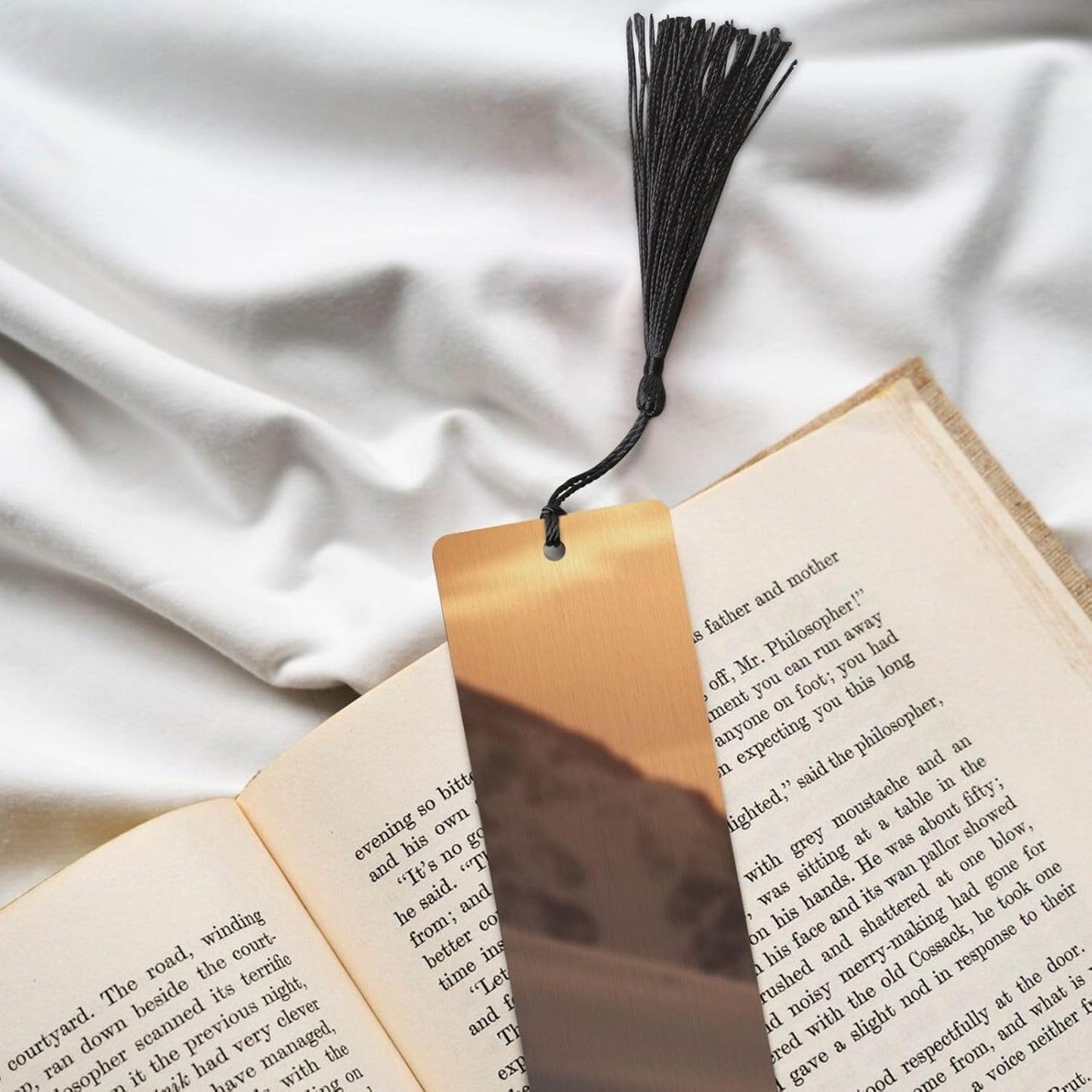 Penguins at Dusk Bookmarks Gifts for Women Men, Wooden Bookmarks for Book Lovers, Vintage Book Marks Ornaments with Tassel, Unique Personalized Reading Page Markers Black