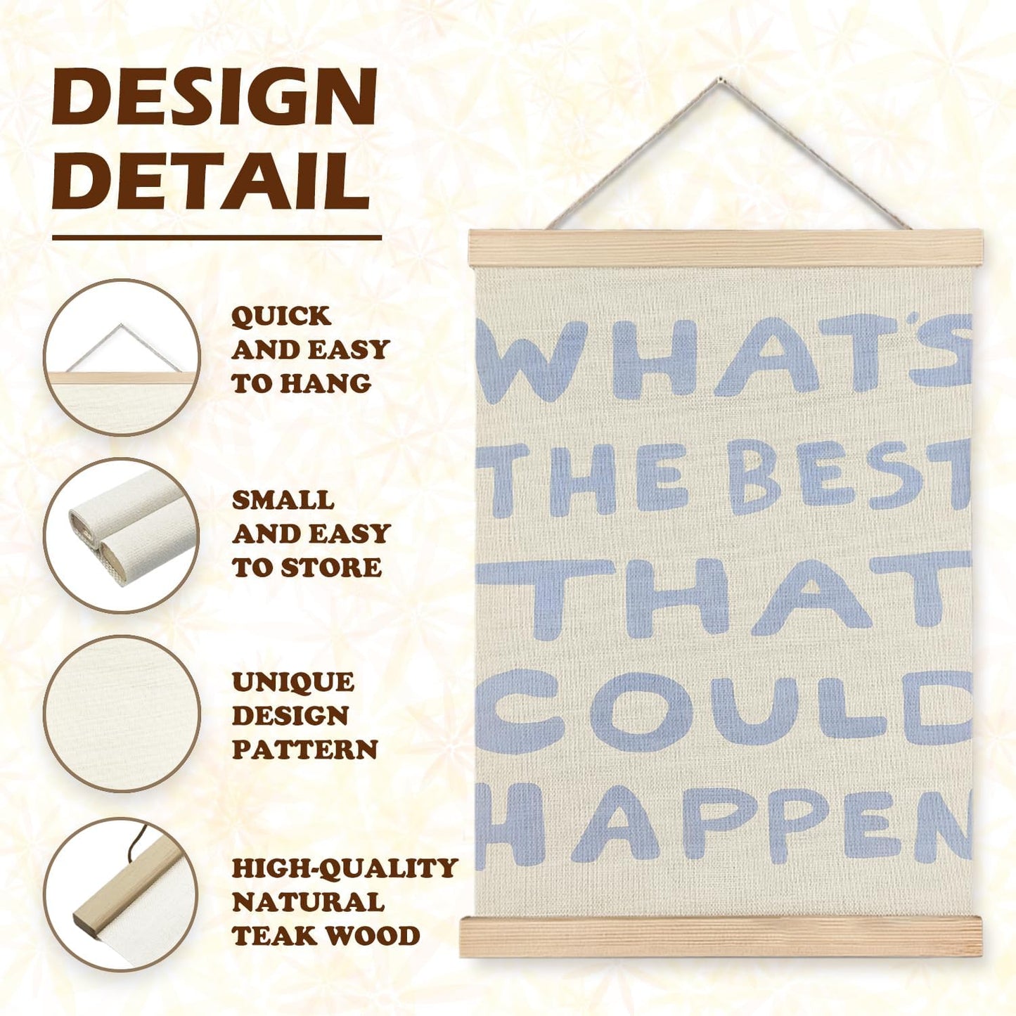 LUVADIAN Positive Affirmations Wall Decor, What's the Best That Could Happen Poster Hanger Frame, Light Blue Inspirational Wall Art Aesthetic for Home Office, 12x16 Inches