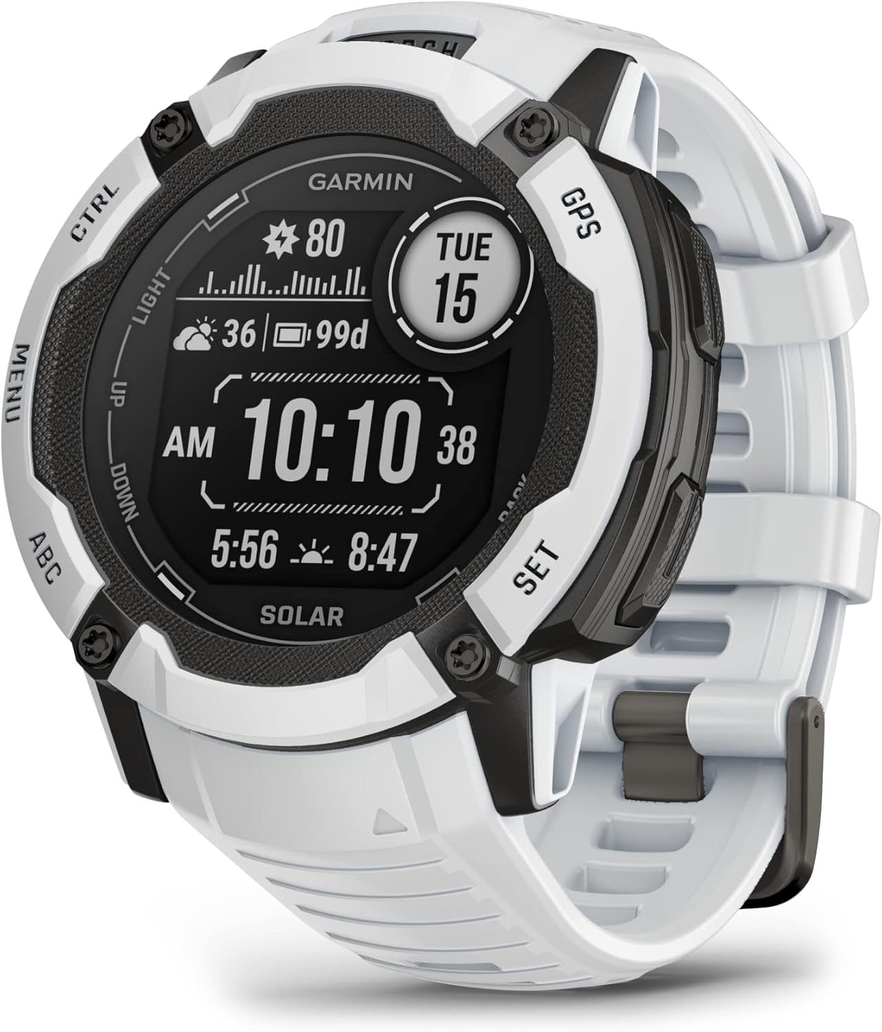 Garmin Instinct 2X Solar, Rugged GPS Smartwatch, Built-in Flashlight, Solar Charging Capability, Multi-Band GNSS, Whitestone