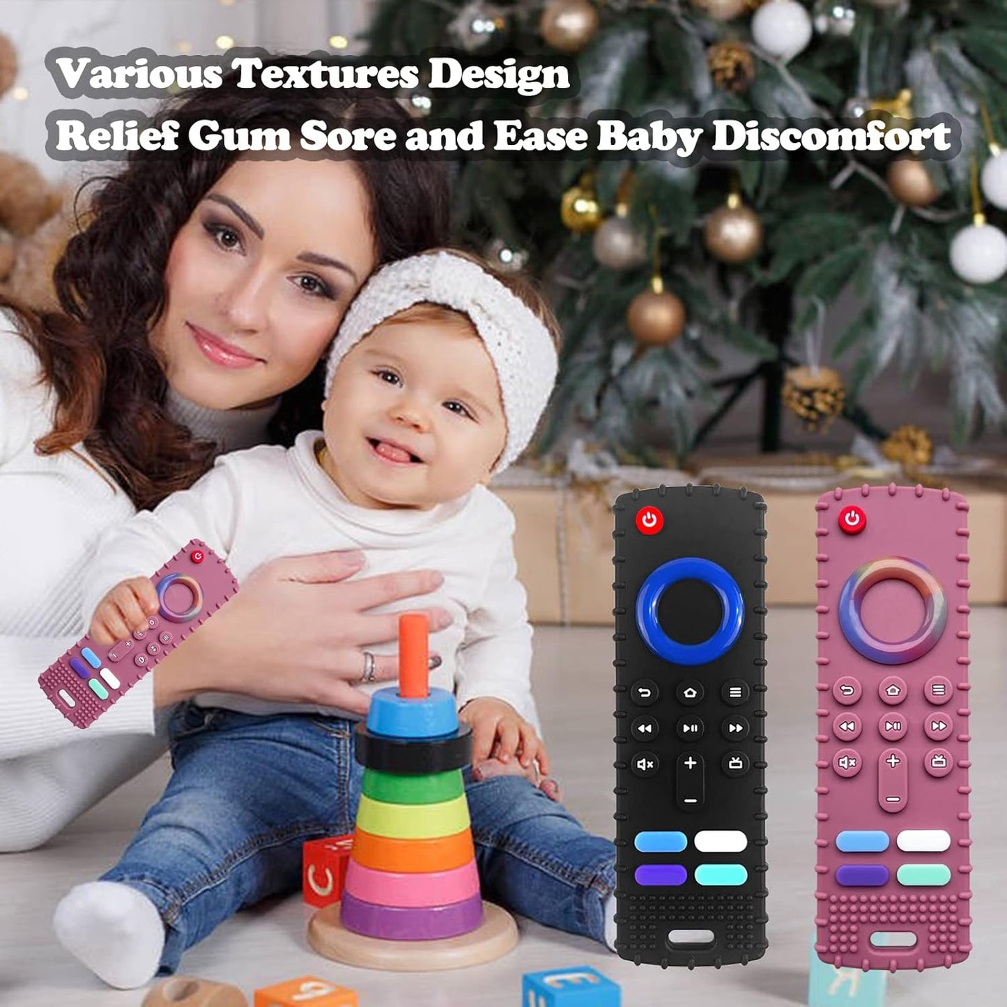 2-Pack Silicone Baby Teething Toys, Fire TV Remote Teethers for 6-12-18 Months Infant, Fire Remote Shape Toddlers Silicone Teethers for Boys and Girls Sensory Toy