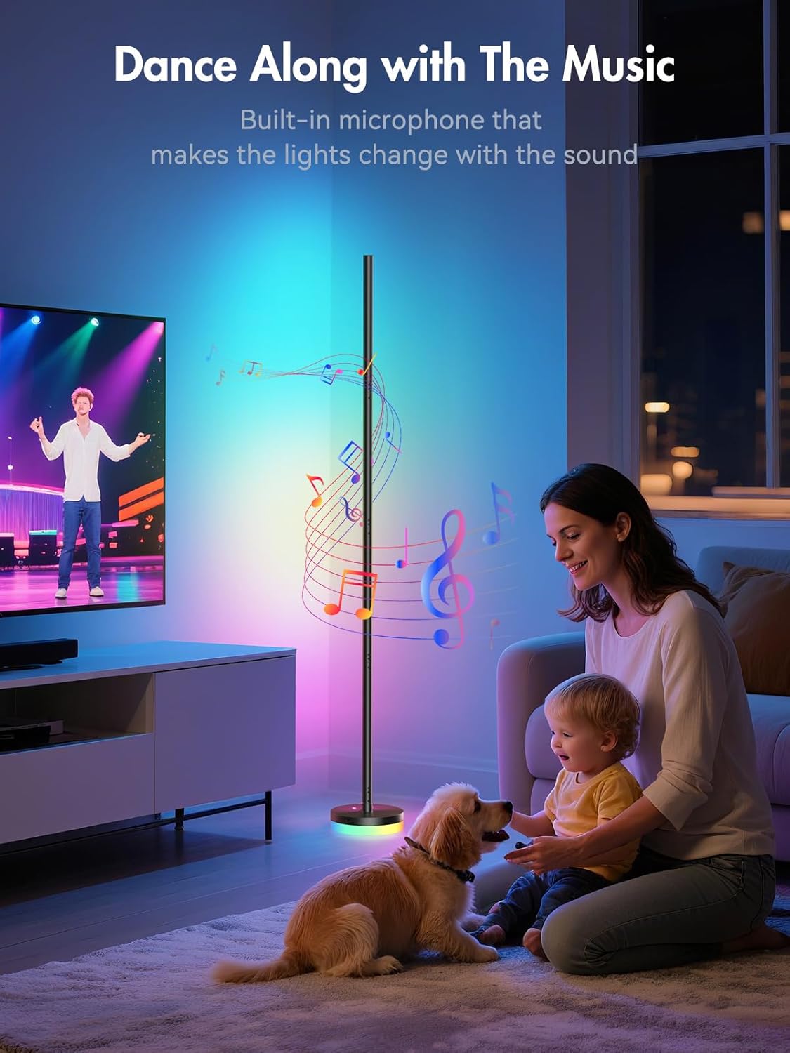 Corner Floor Lamp, RGBICW LED Corner Lamp with 1300lm Smart Modern Floor Lamp,App & Remote Control,Music Sync,Color Changing Standing Lamp for Bedroom Living Room and Gaming Rooms