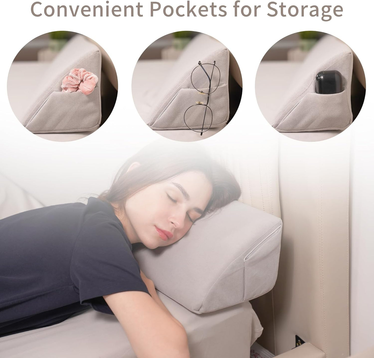 Aurako Full Size Bed Wedge Pillow Headboard Pillow Mattress Wedge Bed Gap Filler Triangle Memory Foam Wedges Body Positioners for Sleeping Body Lumbar Backrest Reading Bolster Pillow