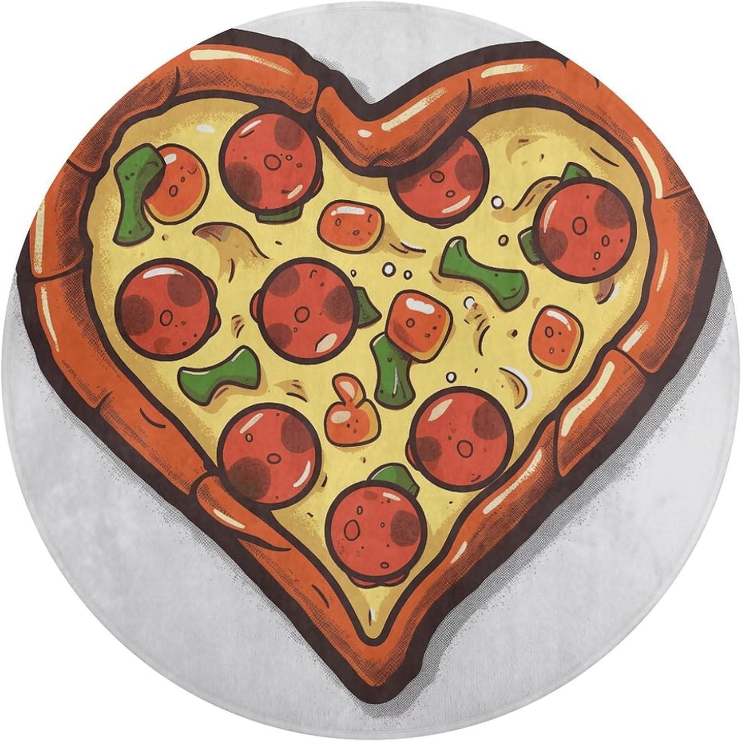 I Love Pizza Heart Circle Rug Retro Luxury Coral Velvet Floor Mat Non Slip Soft Indoor Floor Carpet Comfy Thickened Area Rugs Modern Aesthetic Minimalist Carpets for Home Decor
