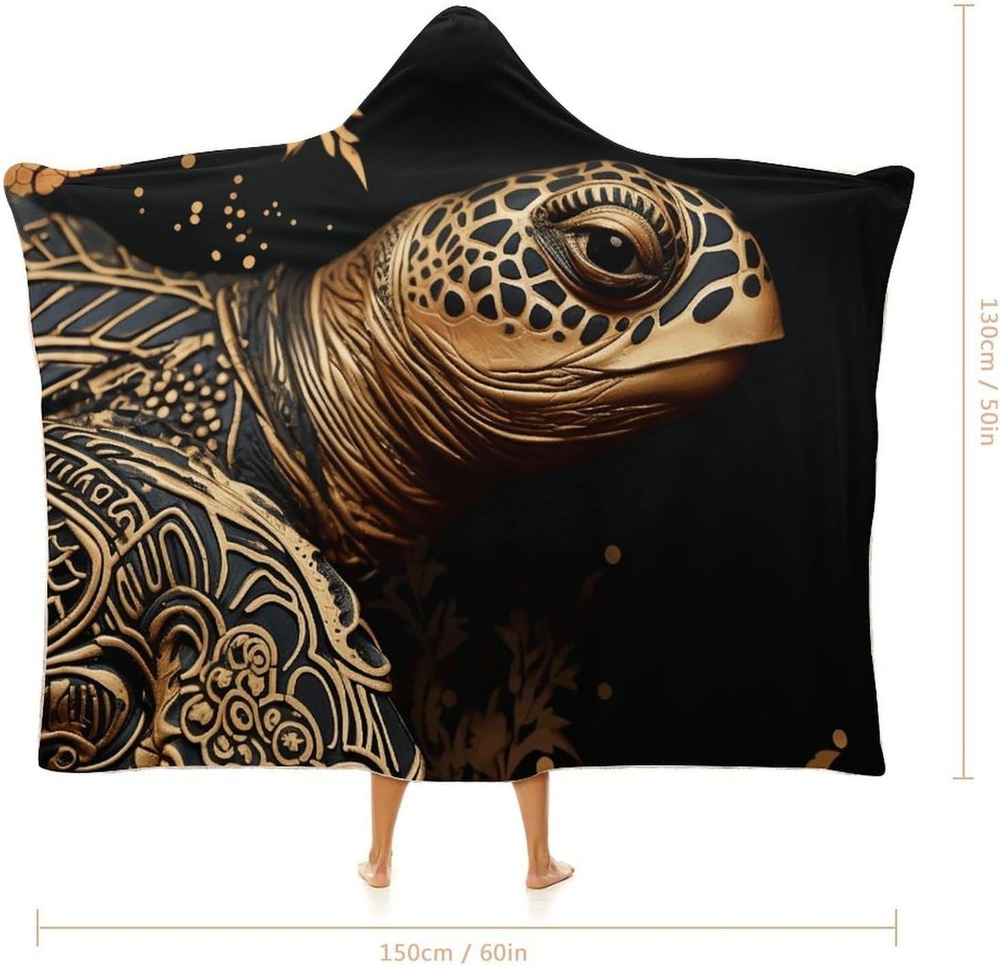 Gold Sea Turtle Wearable Blanket Hoodie for Adults Oversized Fleece Hooded Sweatshirt Wrap Soft Cozy