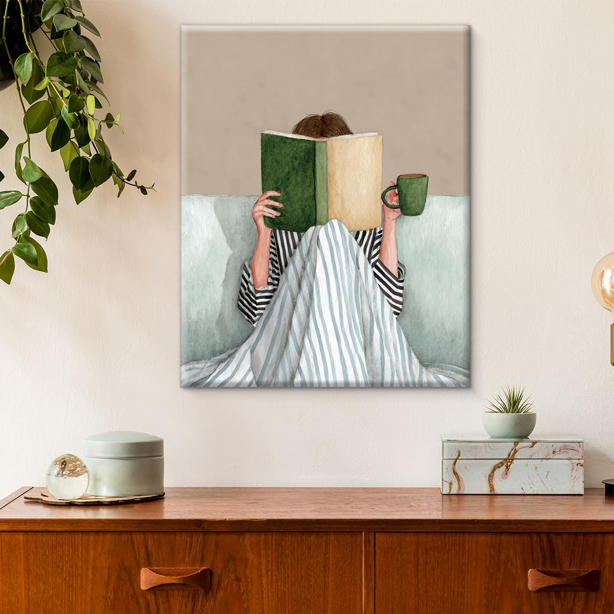 Minimalist Woman Reading Wall Art Print Abstract Reader Canvas Poster Picture Book Lover Gifts Wall Decor for Home Living Room Study 8x10 Inch Framed