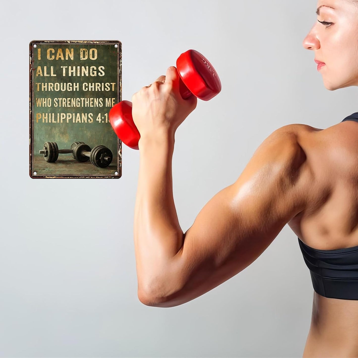 Gym Metal Tin Sign I Can Do All Things Through Christ Gym Motivational Retro Sign For Workout Home Motivational Fitness Workout Posters Wall Art 8x12inch