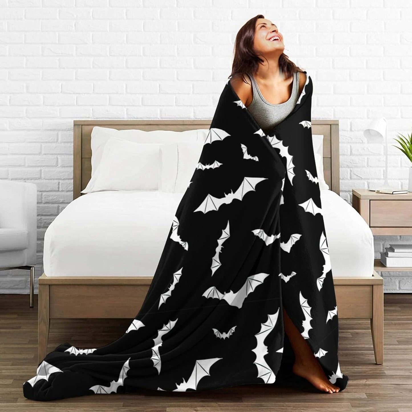 Bats Halloween Goth Fleece Flannel Blanket Throw Warm Lightweight Blankets for Home Office All Season (Bats Halloween Goth, 80X60)