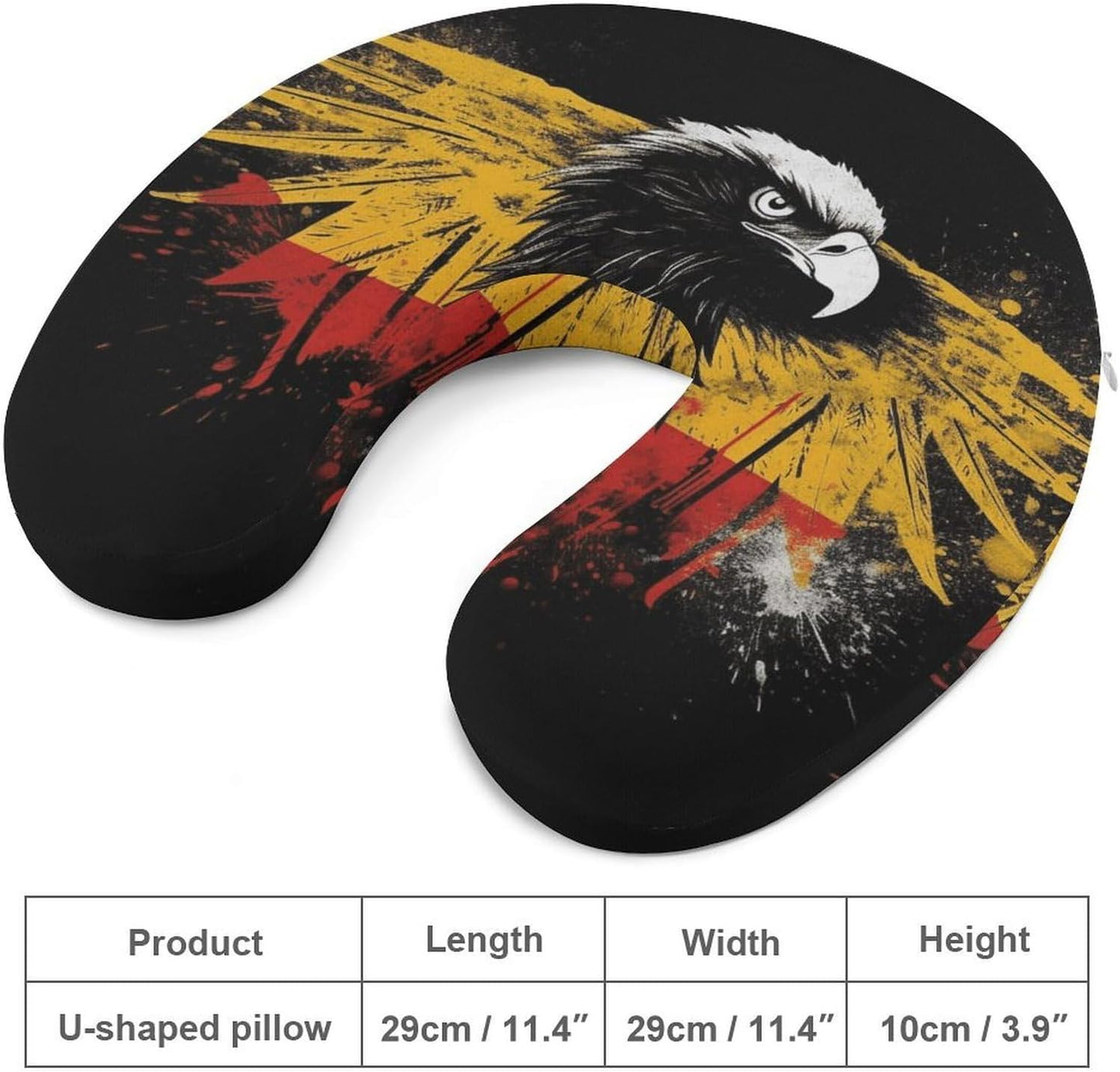Germany Flag Eagle Neck Pillow Memory Foam U Shaped Pillows Portable Pillows for Shoulder Travel Head Support Pillow with Concealed Zipper for Airplane Car Home Office