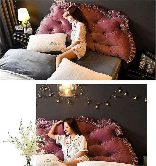 Large Bolster Triangular Wedge and Body Positioners Support Reading Backrest Pillow Bedside Cushion Reading Pillow Upholstered Wedge Headboard Pillow (Beige 150cm)