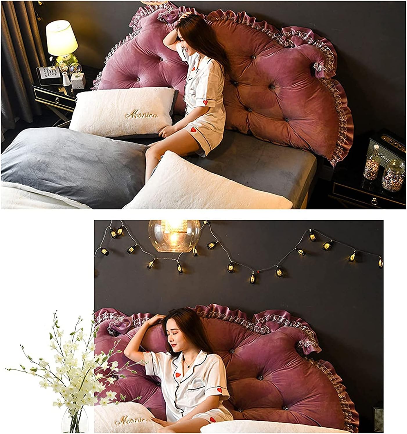 Large Bolster Triangular Wedge and Body Positioners Support Reading Backrest Pillow Bedside Cushion Reading Pillow Upholstered Wedge Headboard Pillow (Beige 180cm)