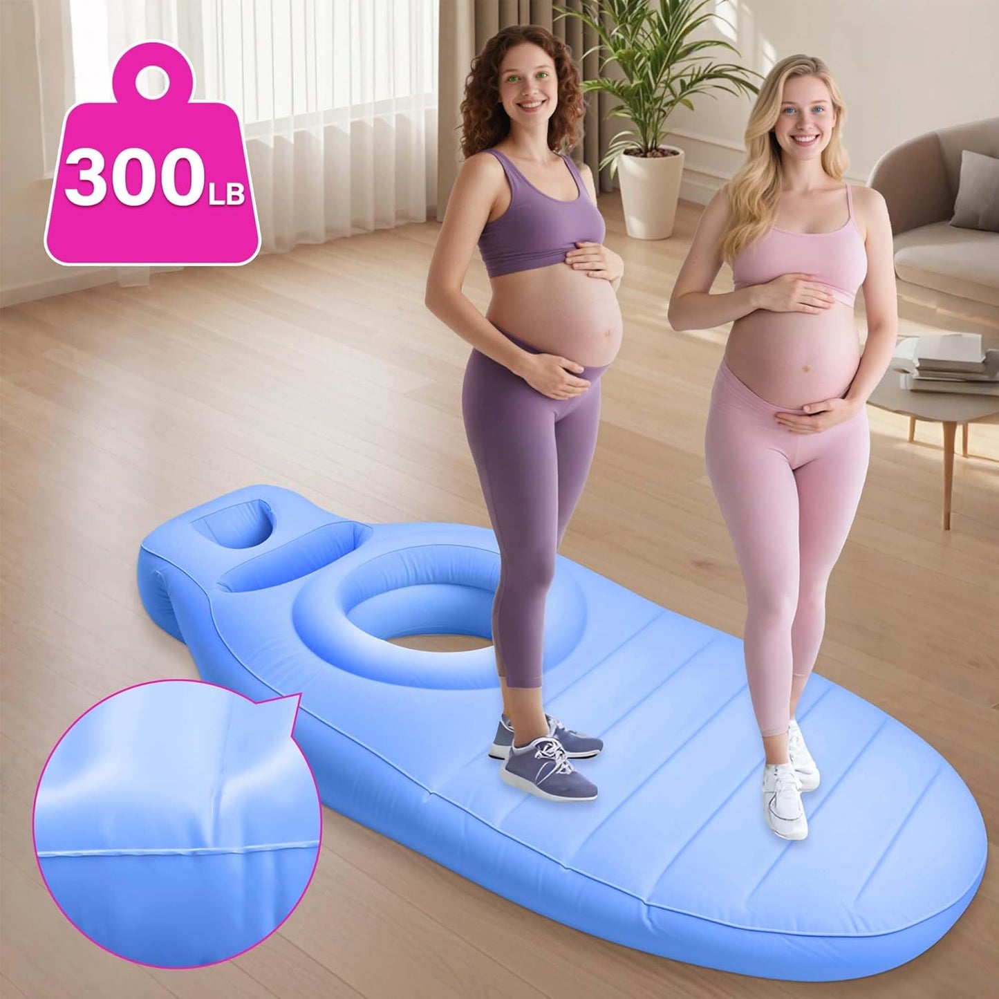 Inflatable Pregnancy Pillow with Hole – Full Body Maternity Airbed for Stomach Sleeping, Back Pain & SPD Relief – Comfortable, Portable & Includes Electric Pump Blue