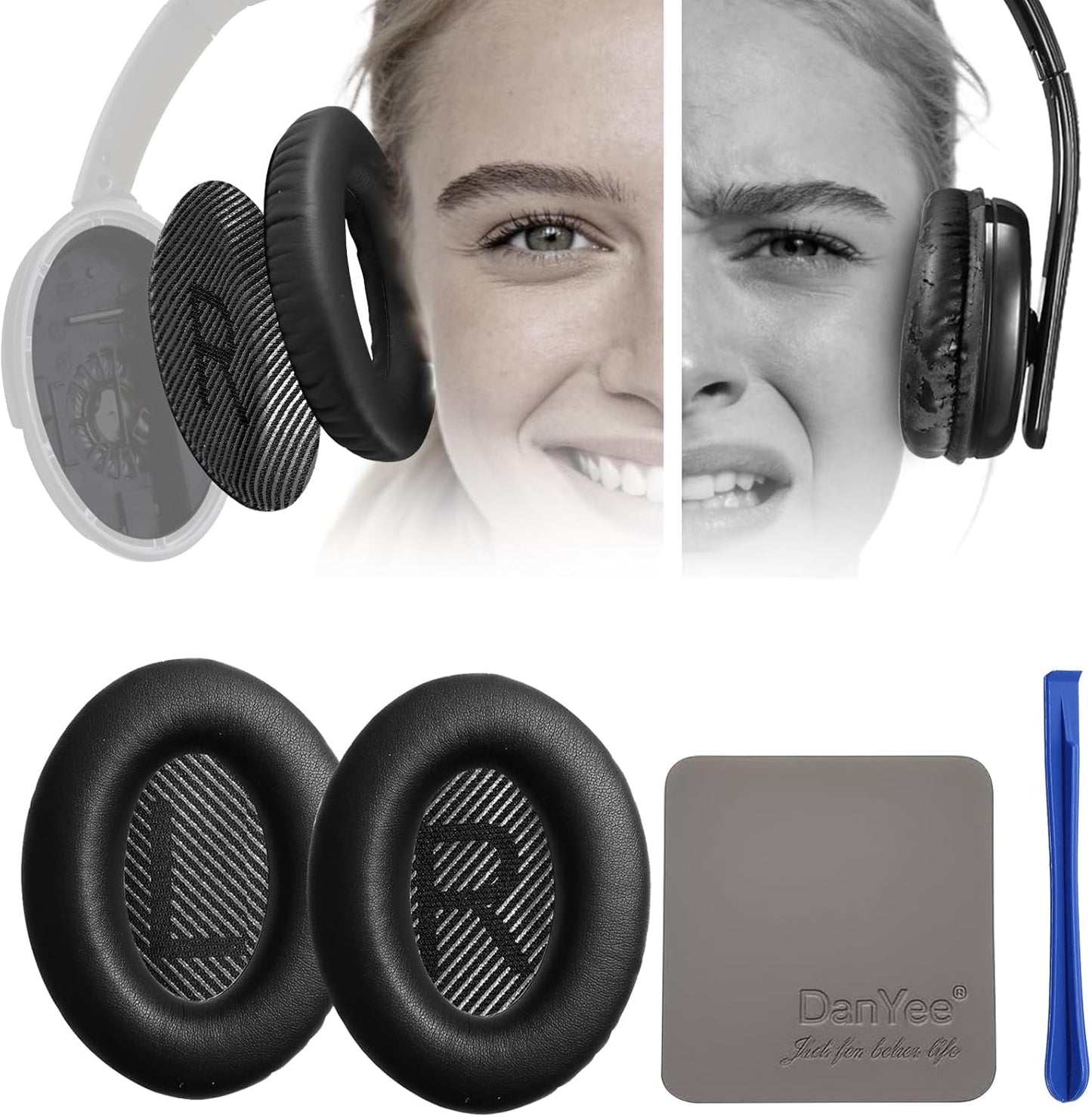 Noise-canceling Bose Earpads Replacement for Bose QC15 25 35&35II-Restore Canceling Noise-Block Noise as Original During Commute- Sweatproof & Secure Fit-Soft Memory Foam-Easy Install-Black