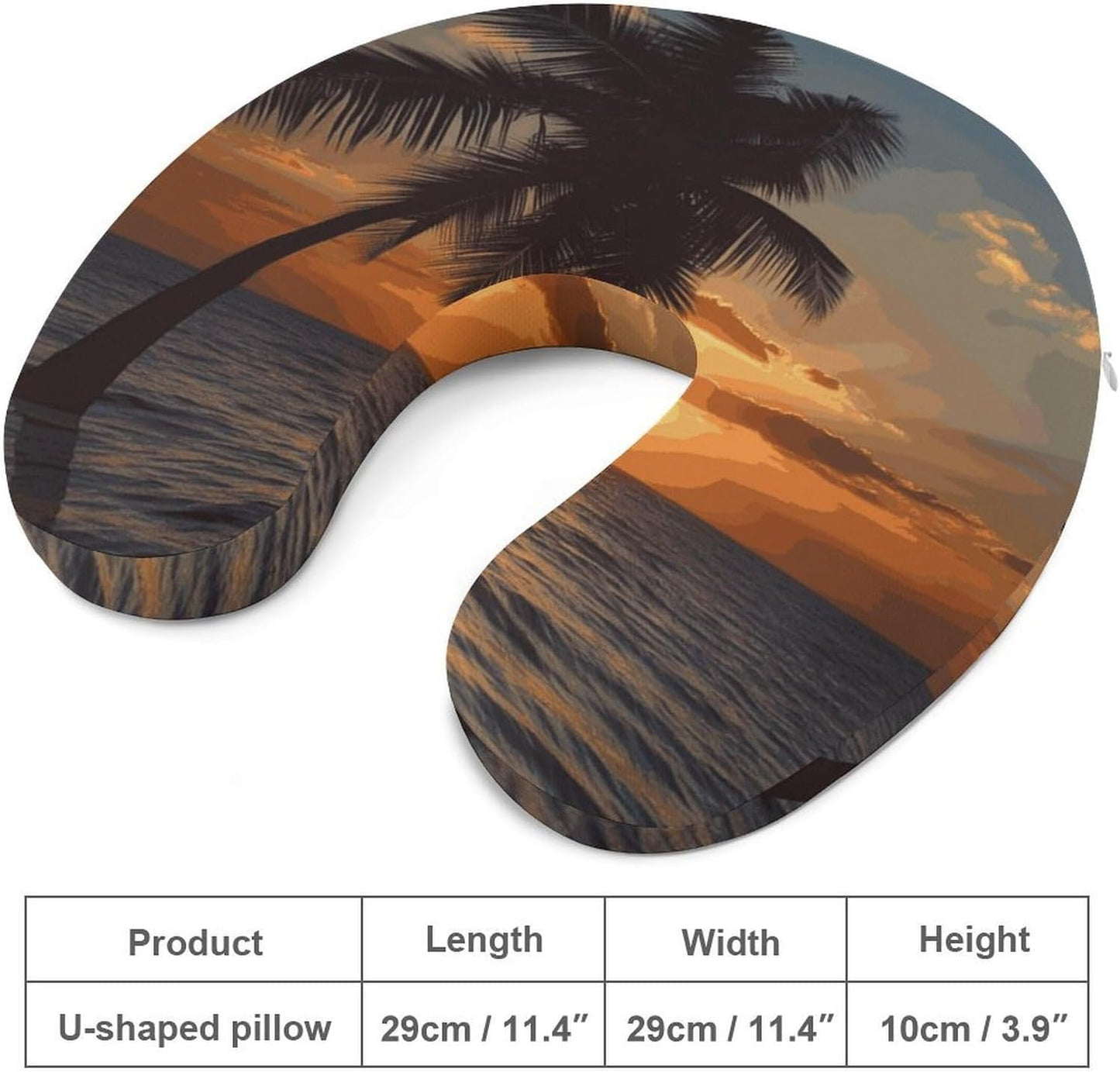 Sunset Palm Tree Ocean Neck Pillow Memory Foam U Shaped Pillows Portable Pillows for Shoulder Travel Head Support Pillow with Concealed Zipper for Airplane Car Home Office