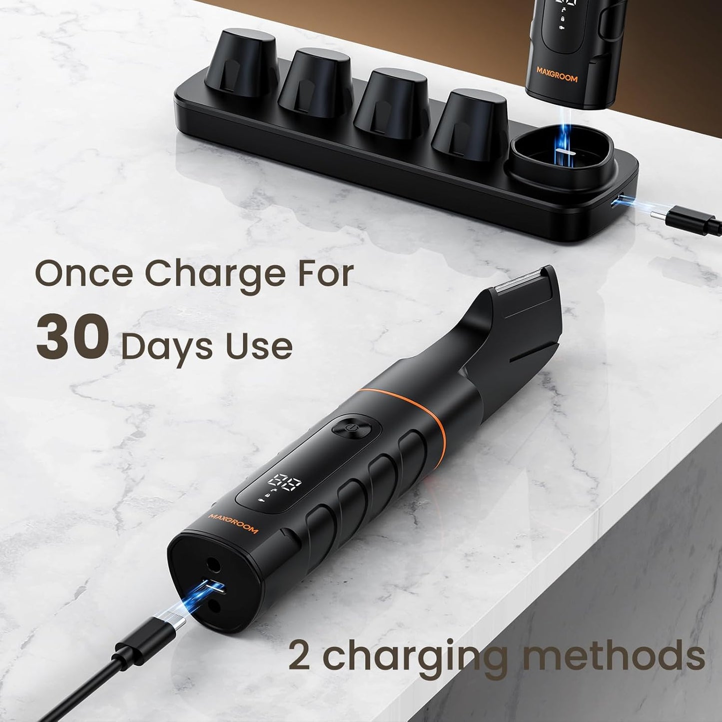 Manscape All-in-One Body & Pubic Hair Trimmer for Men, No-Nick Groin & Ball Shaver, Waterproof Mens Electric Grooming Kit with LED Display, USB Rechargeable (Black)
