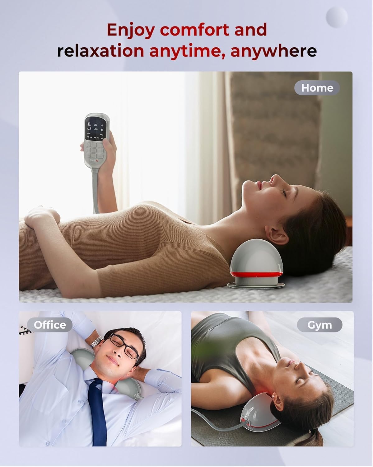 Heated Neck Stretcher with Red Light Therapy, Wireless Cervical Traction Device for TMJ Pain Relief and Shoulder Relaxer, Neck Traction Massager Pillow for Home/Office Used, Grey