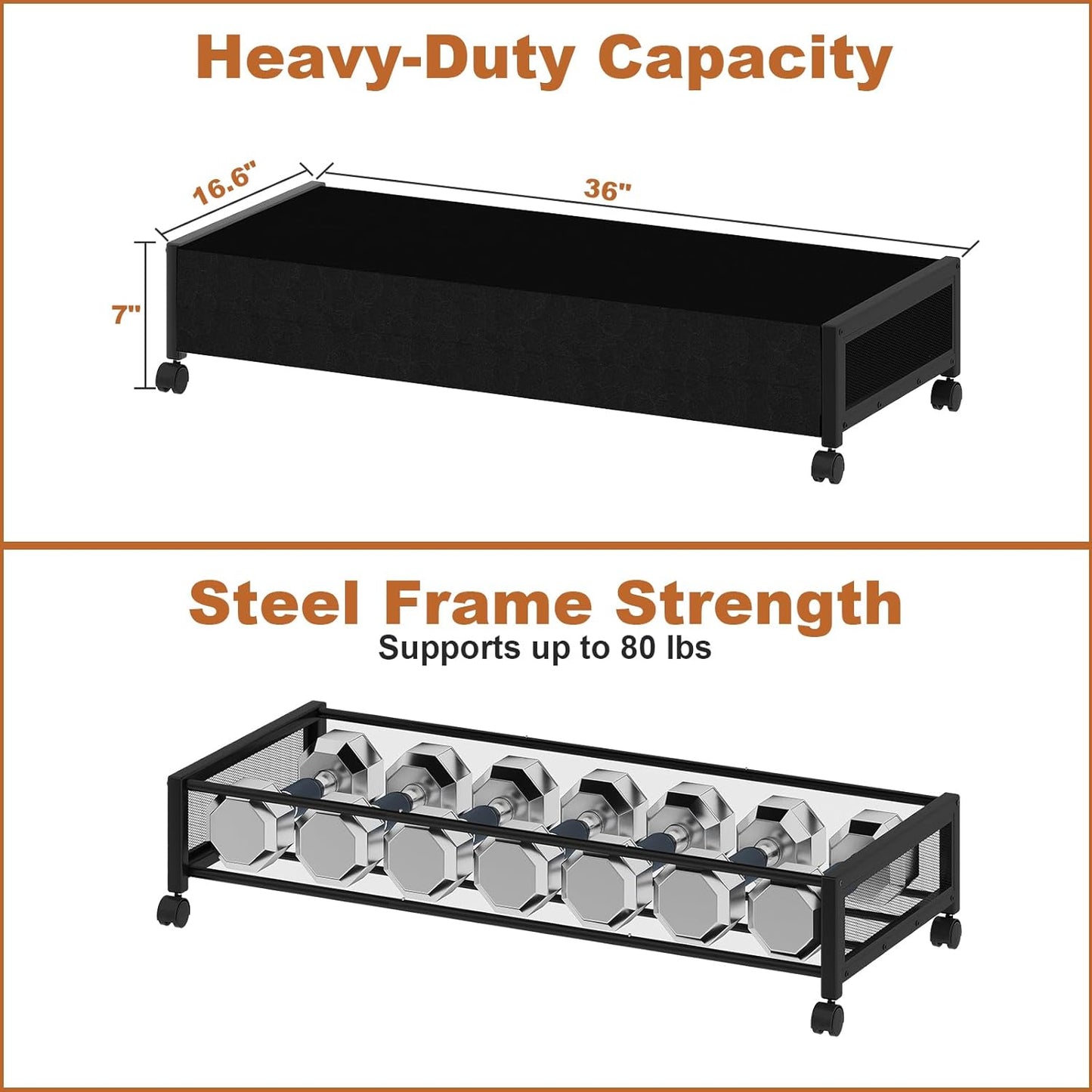 2 Pack Under the Bed Storage Containers,36 inch Long Underbed Storage with Wheels,7.3 inch Height Under Bed Shoe Storage,Large Rolling under bed Clothes Storage Drawers with Lid for Dorm,Black