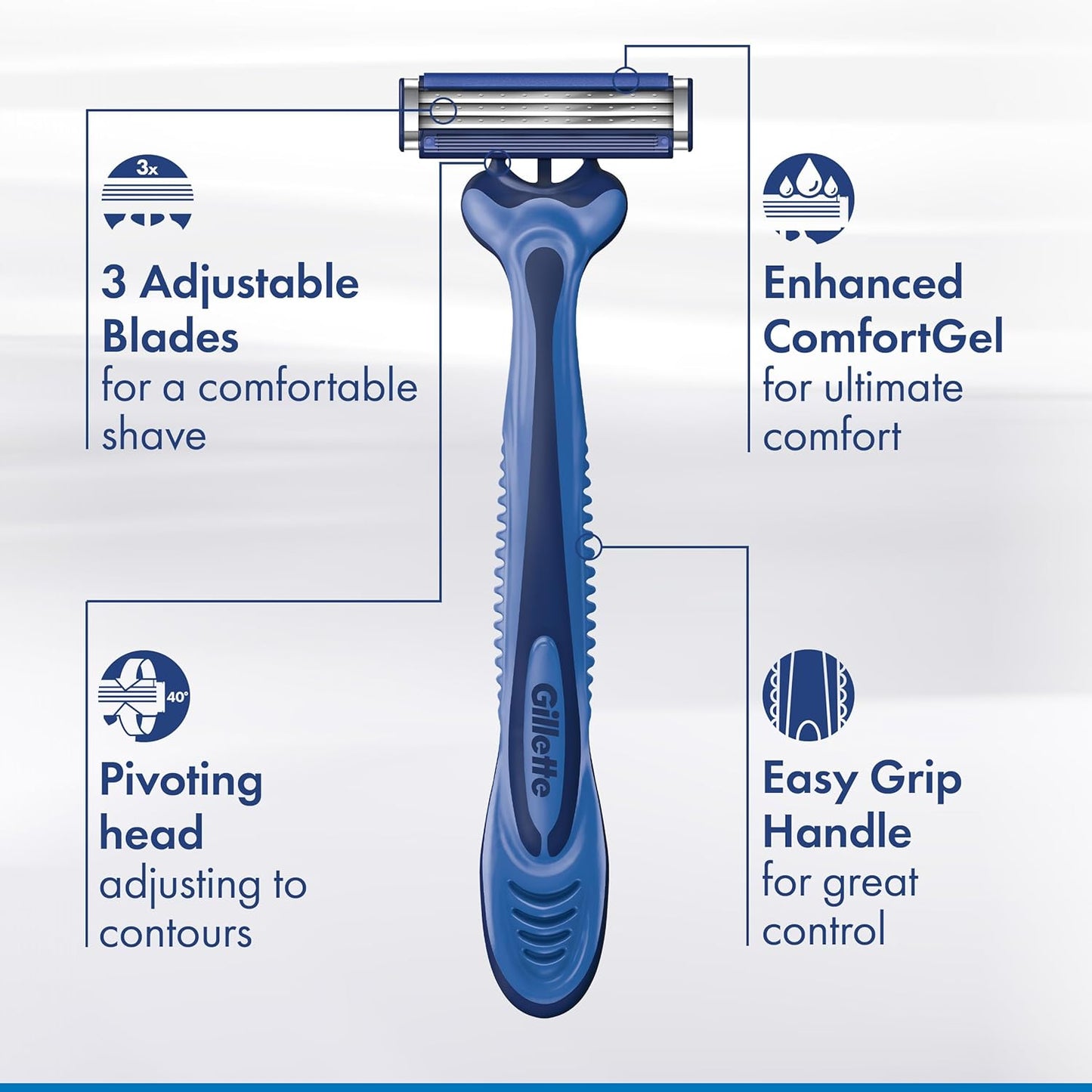 Gillette Sensor3 Comfort Disposable Razors for Men, 8 Count, Lubrastrip Glides Easily Over Your Skin