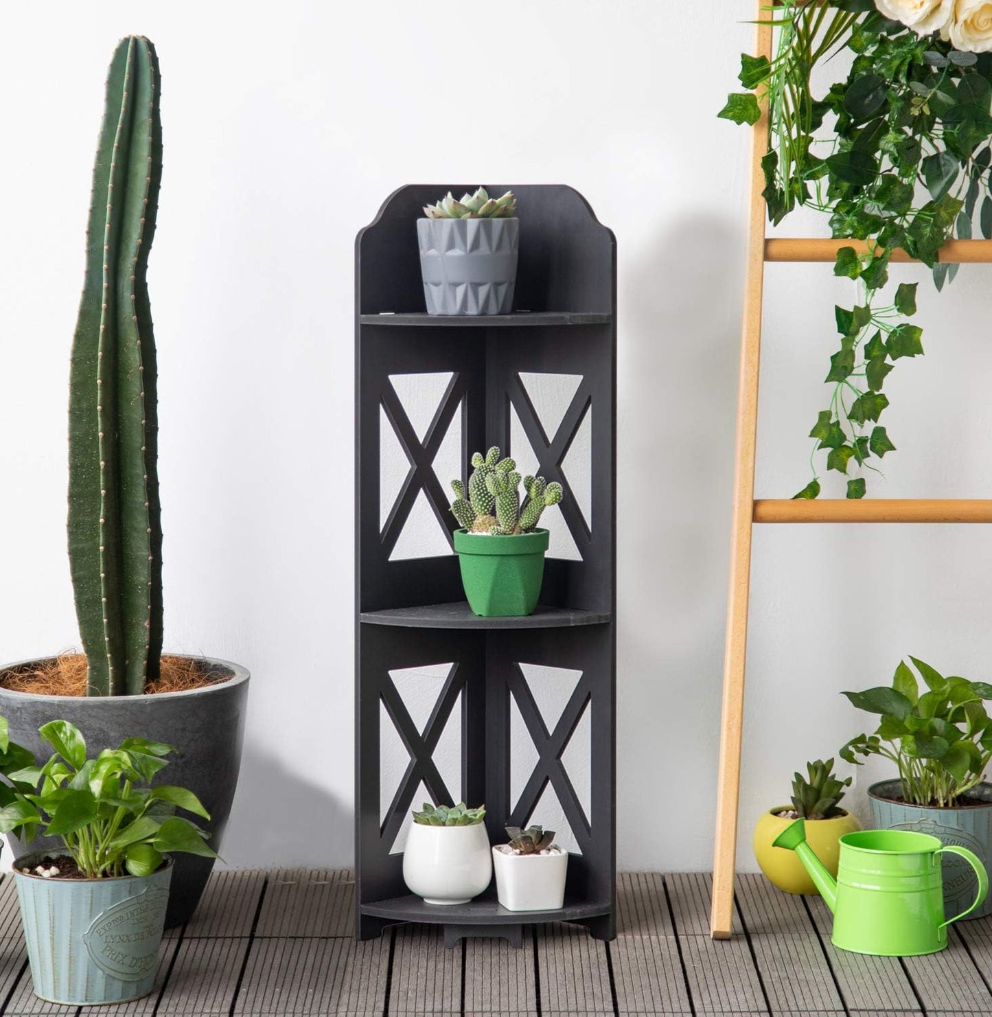 TuoxinEM Corner Table Great for Small Tiny Space Perfectly, Corner Bathroom Shelf Fit for Toilet Paper Storage, Black