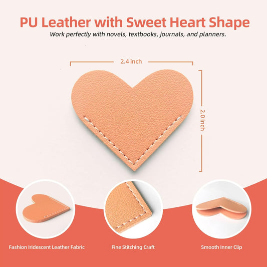 Leather Heart Bookmarks, Cute Handmade Page Corner Book Markers, Reading Gifts for Women, Lovers, Kids, Teachers, Friends, Readers, Book Accessories for School Office Home Supplies (8PC-Bright)