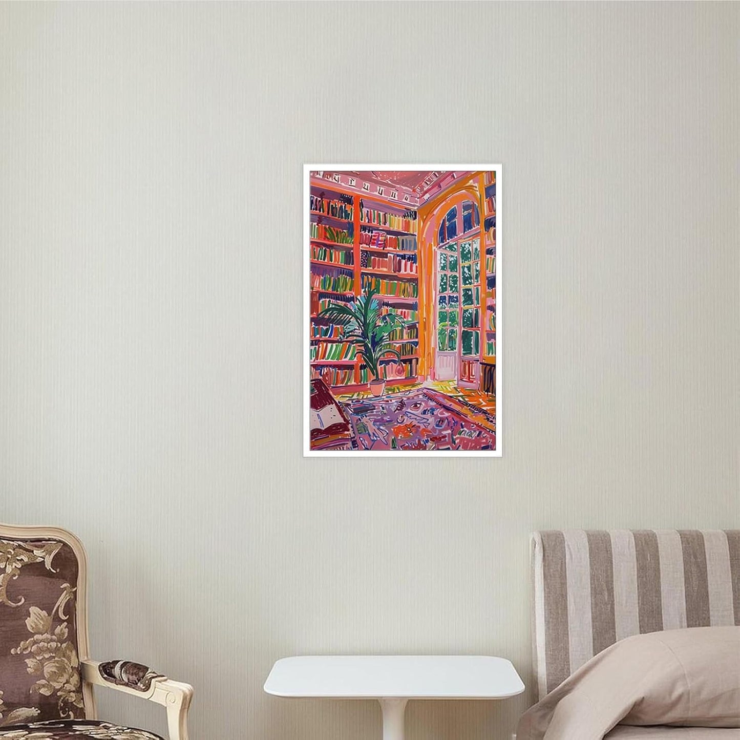 Vintage Pink Library Poster Retro Reading Book Canvas Wall Art Bookish Literary Artwork Famous Art Prints Painting For Home Bedroom Dorm Wall Decor 12x16in Unframed