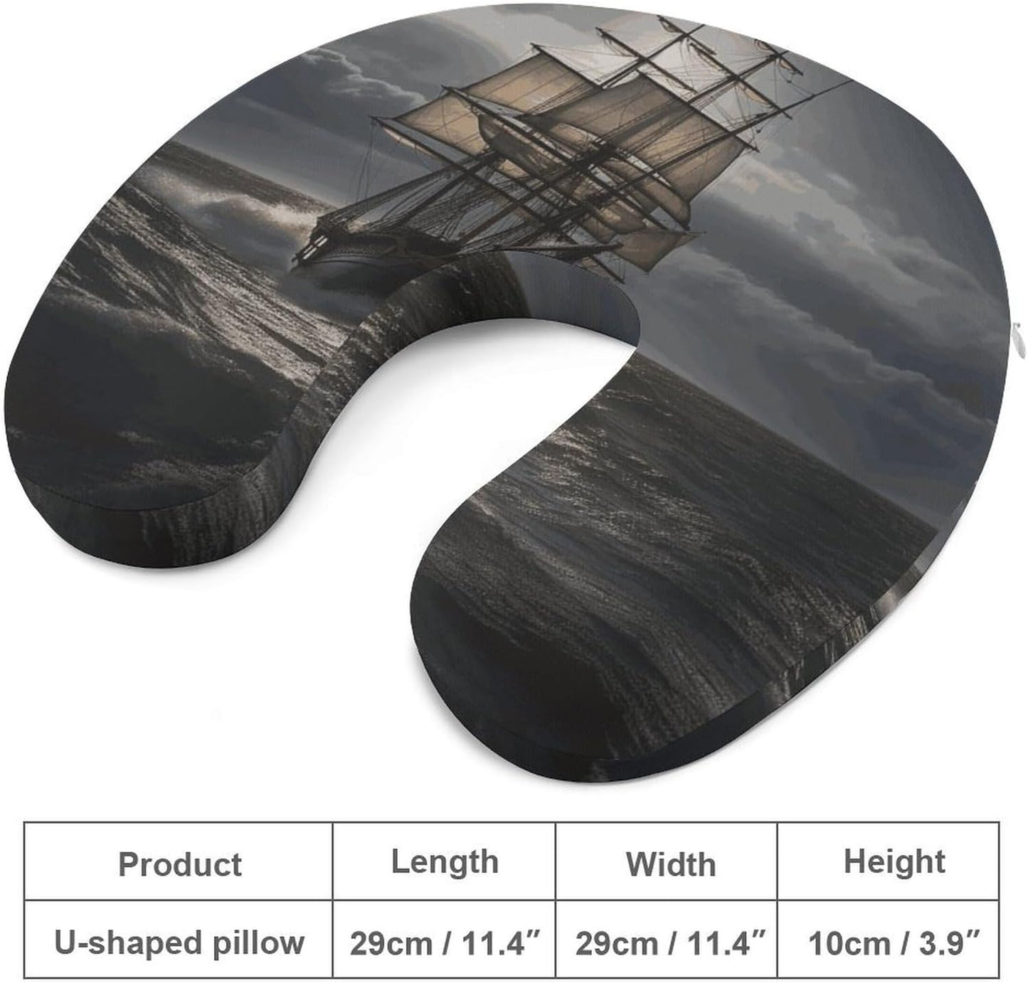 Sailing Ship in Storm Neck Pillow Memory Foam U Shaped Pillows Portable Pillows for Shoulder Travel Head Support Pillow with Concealed Zipper for Airplane Car Home Office