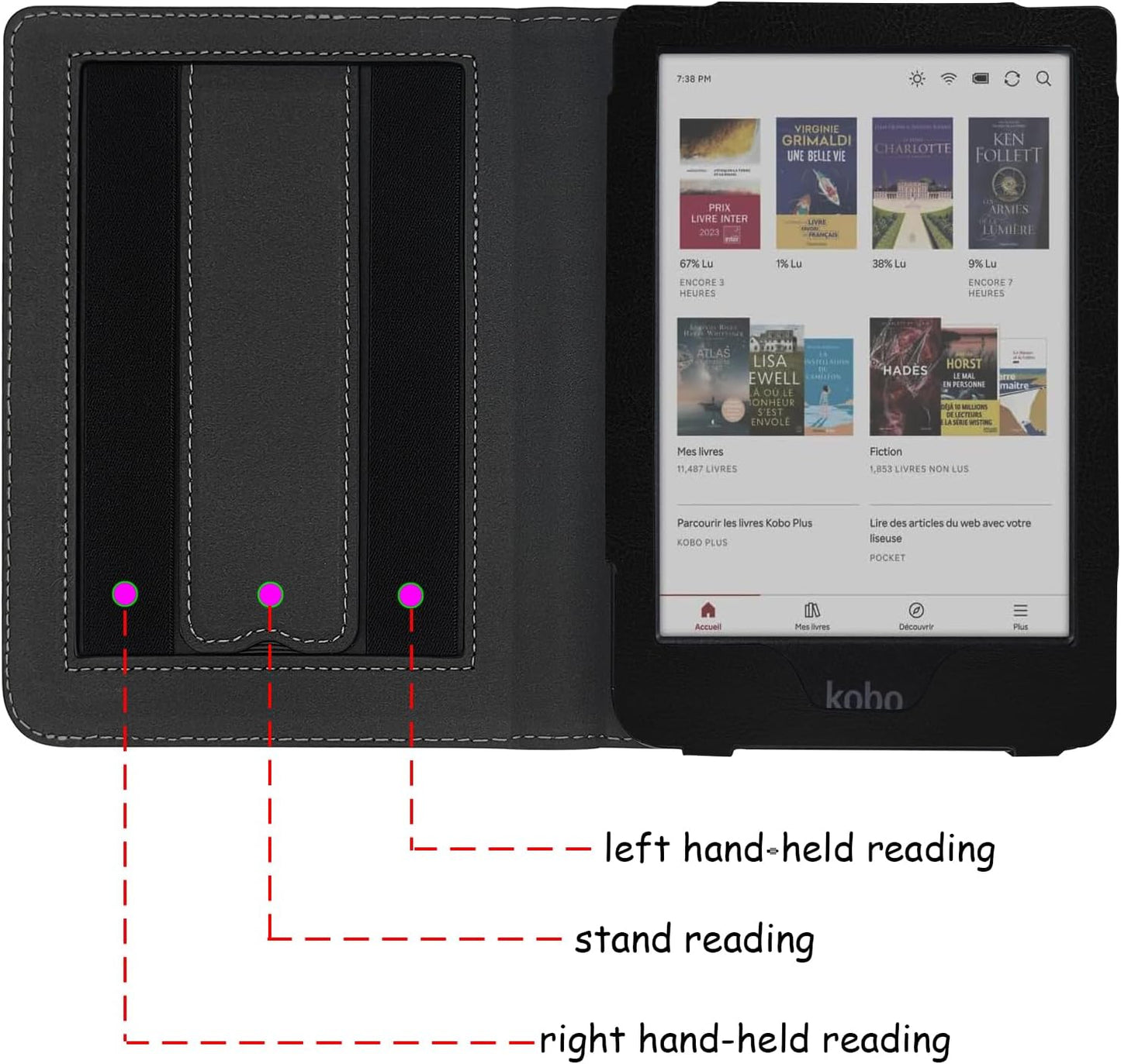 Stand Case for 6'' Kobo Clara Colour/Clara BW/Clara 2E Cover (Model N367 / N365 / N506) with Auto Sleep&Wake/Double Hand Strap/Magnetic Closure (Gentleman Black)