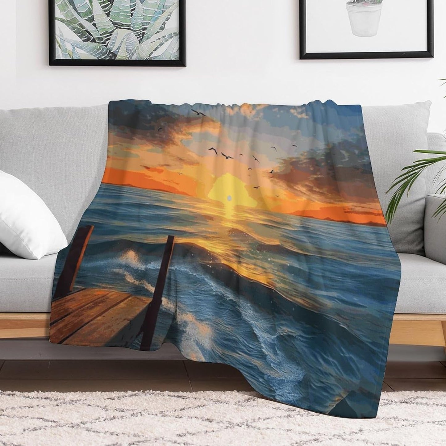 Sunset Sea Blanket Super Soft Lightweight Throw Blanket Cute Cozy Warm Bed Blanket Decorative Fuzzy Blanket All-Season Home Decor Gift for Sofa Couch Living Room 30"*40"（76 * 100cm）