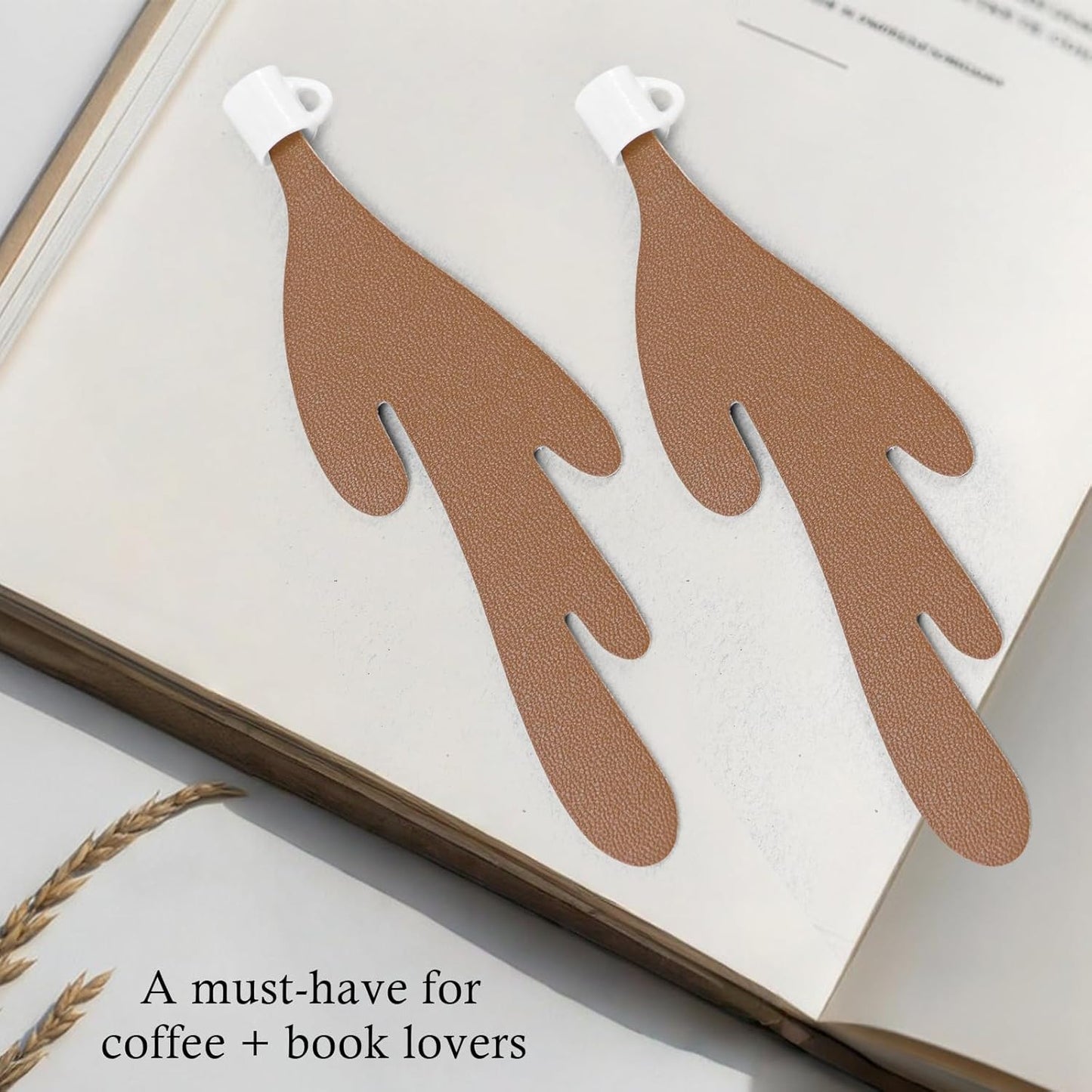2PC Coffee Bookmark, Spilled Coffee Bookmark Coffee Cup Craft Faux Leather for Book and Coffee Lovers, Bookworm Women Men