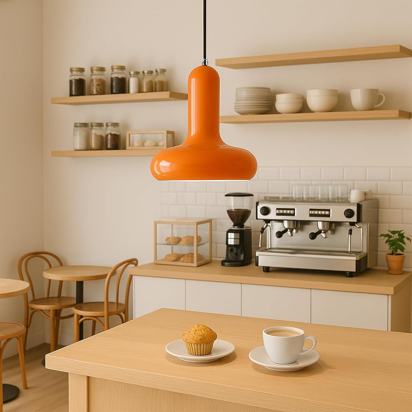 Modern Coloured Pendant Light with E26 Base and Adjustable Cable 150 cm, Metal Ceiling Lamp for Kitchen, Bedroom, Dining Room, Entryway or Cafeteria Minimalist Style (Orange)