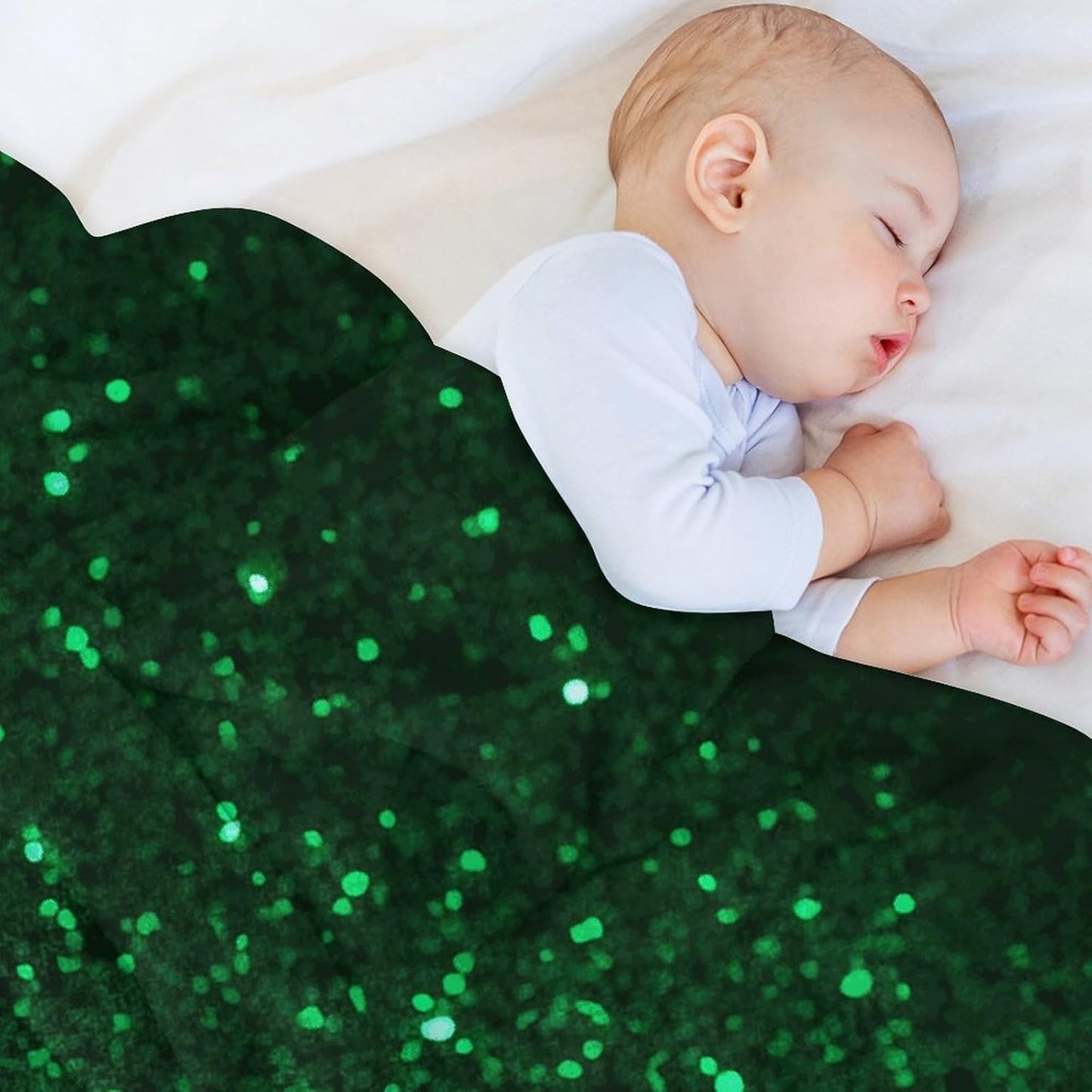 Flannel Throw Blanket 40"x50" - Ultra Soft Plush Blankets for Couch, Bed, Camping - Lightweight Green Sequin Sparkle Blanket for Women, Men, Gift, Machine Washable