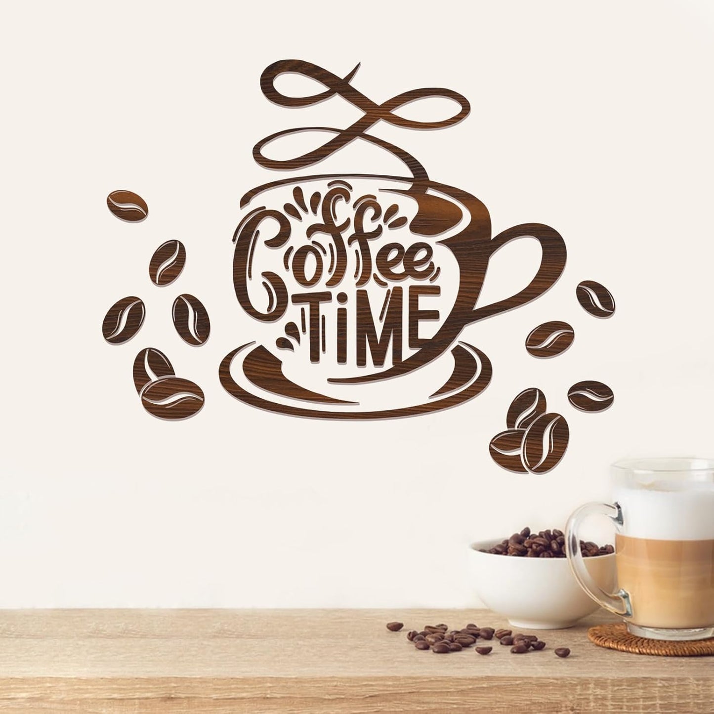 Yovkky Coffee Time Wall Decals Stickers, Coffee Beans Tea Cup Home Kitchen Bar Decor, Cafe Shop Pub Restaurant Office Decorations Art