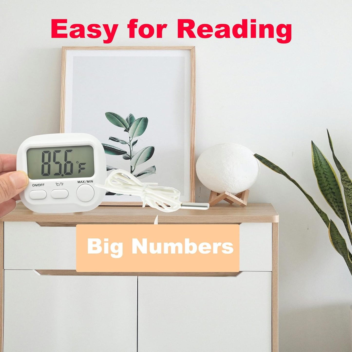 Small Digital Thermometer ON/Off Switch Indoor/Outdoor Meter Gauge with 3ft/1M Probe Sensor