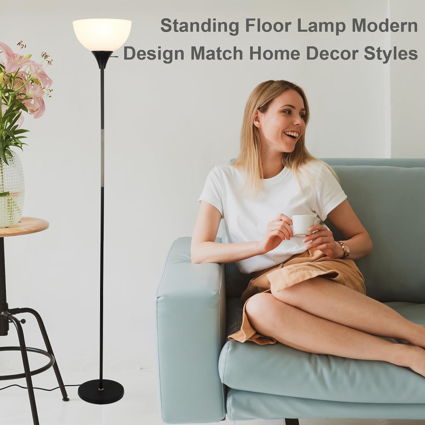 Floor Lamp, Dimmable Standing Lamp, 3 Levels Brightness Led Floor Lamp Rotary Switch Floor Lamps Modern Industrial Lamp with Shade, Tall Lamps for Living Room Bedroom Office Dining Room (Black)
