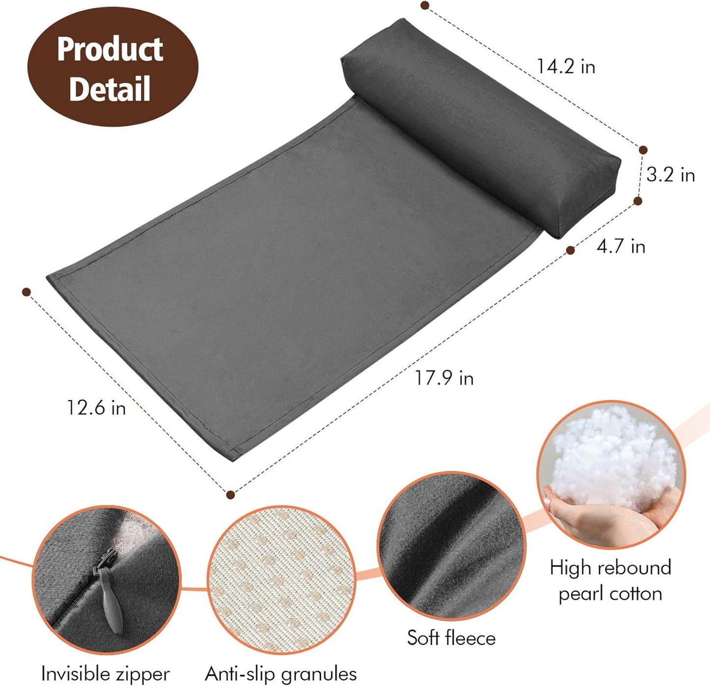 WdFour Velvet Neck & Head Pillow for Recliner Chair, Small Ergonomic Cervical Support Pillow for Home, Office and Travel, Non-Slip Cushion for Tension Relief & Shoulder Comfort (Dark Gray)