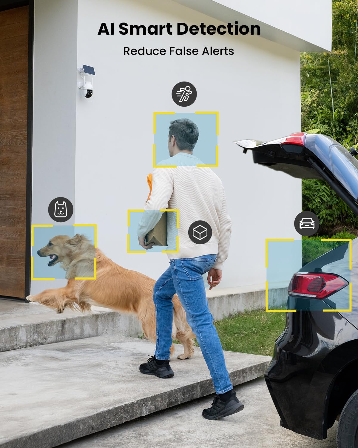 ieGeek Security Cameras Wireless Outdoor, 2K Solar WiFi Camera for Home Security System, Battery Powered Surveillance Cam with Solar Panel, 360° PTZ Color Night Vision, Motion Sensor, Works with Alexa