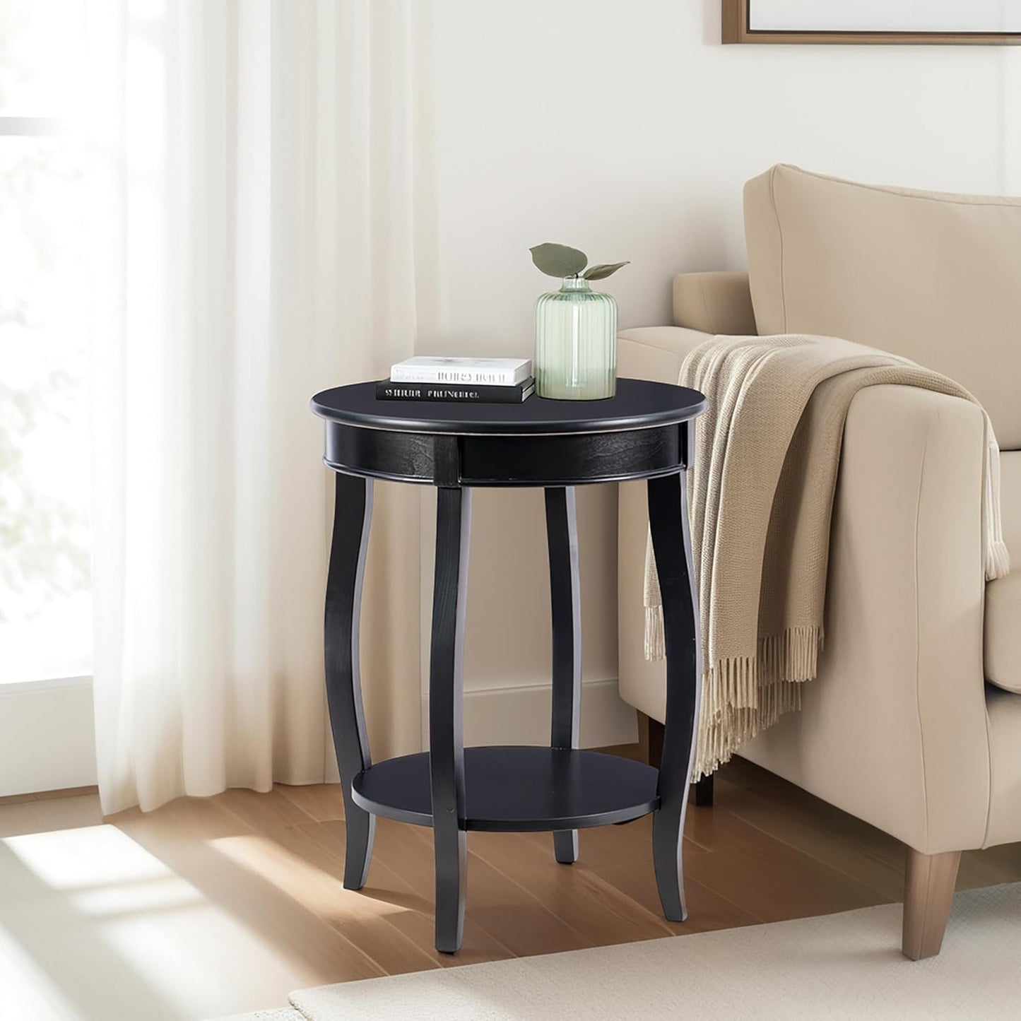 Powell Furniture Round Table with Shelf, Black