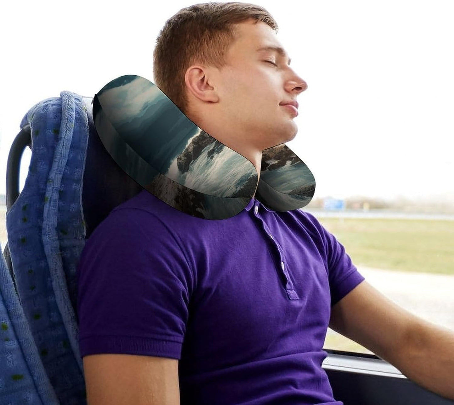 Lighthouse Seaside Neck Pillow Memory Foam U Shaped Pillows Portable Pillows for Shoulder Travel Head Support Pillow with Concealed Zipper for Airplane Car Home Office