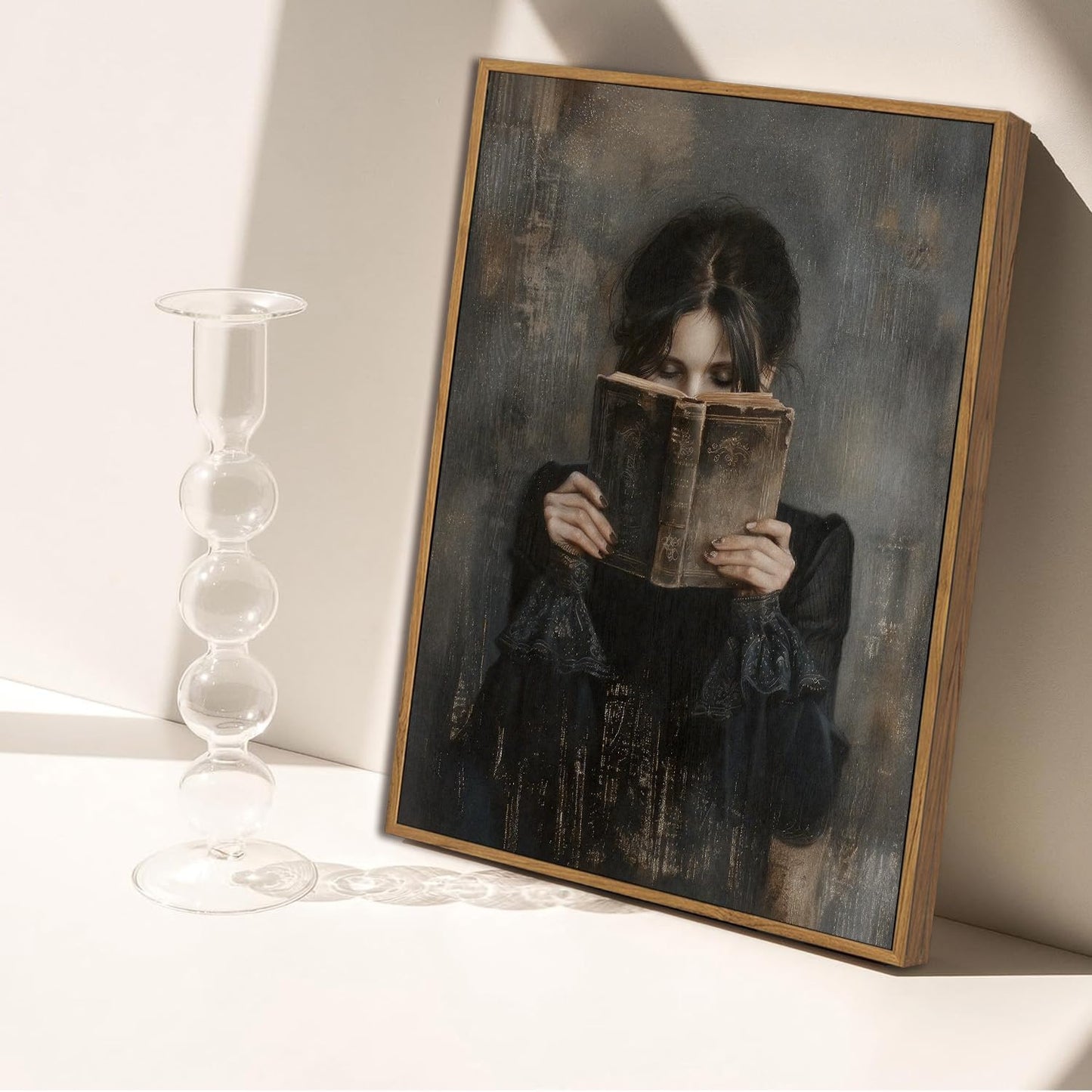 WALLZK Vintage Framed Wall Art Lady Reading Canvas Prints Dark Academia Moody Victorian Decor Pictures Artwork for Walls Living Room Study Bedroom Bathroom 8"x10"